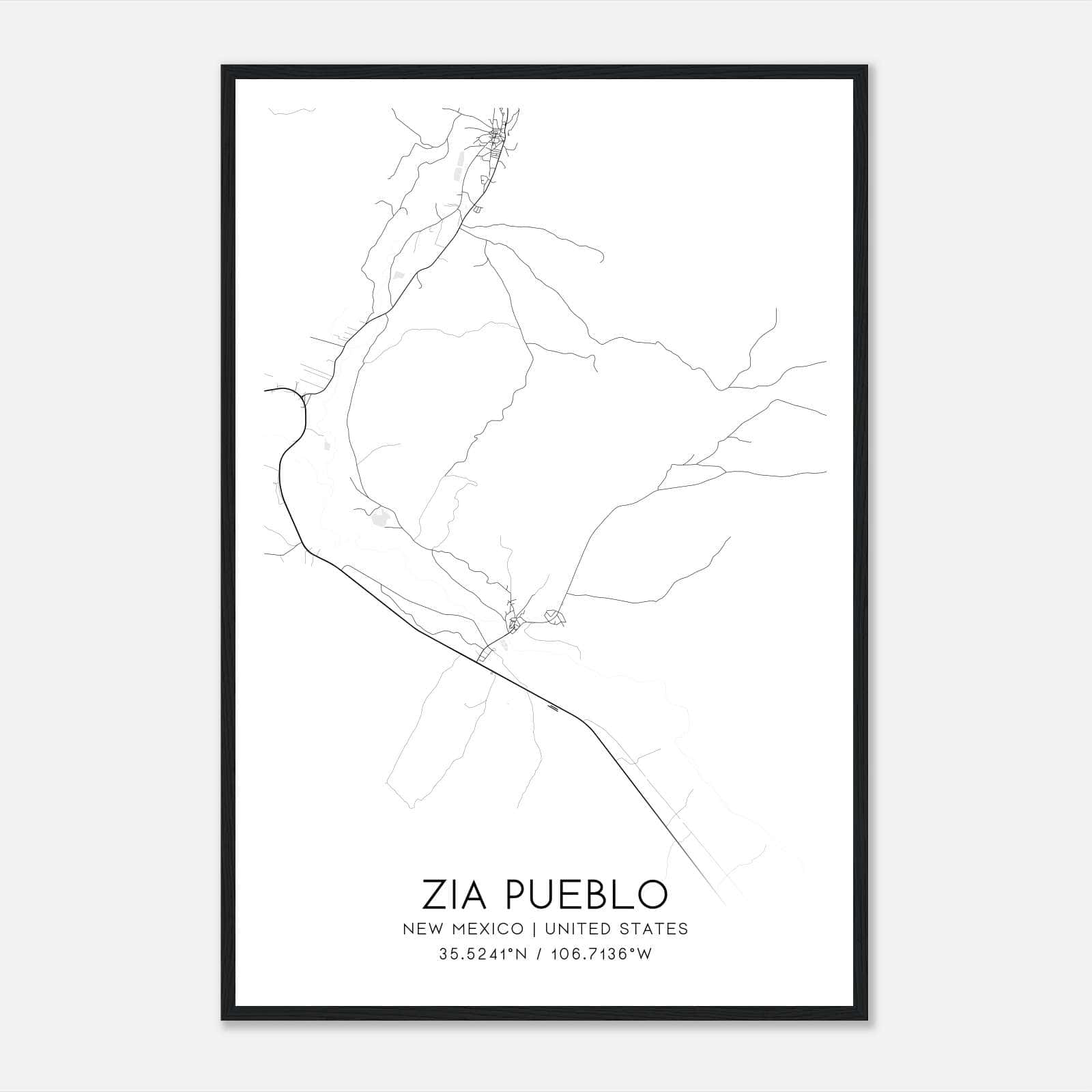 Zia Pueblo New Mexico Map Poster, Modern Home Decor Wall Art Print