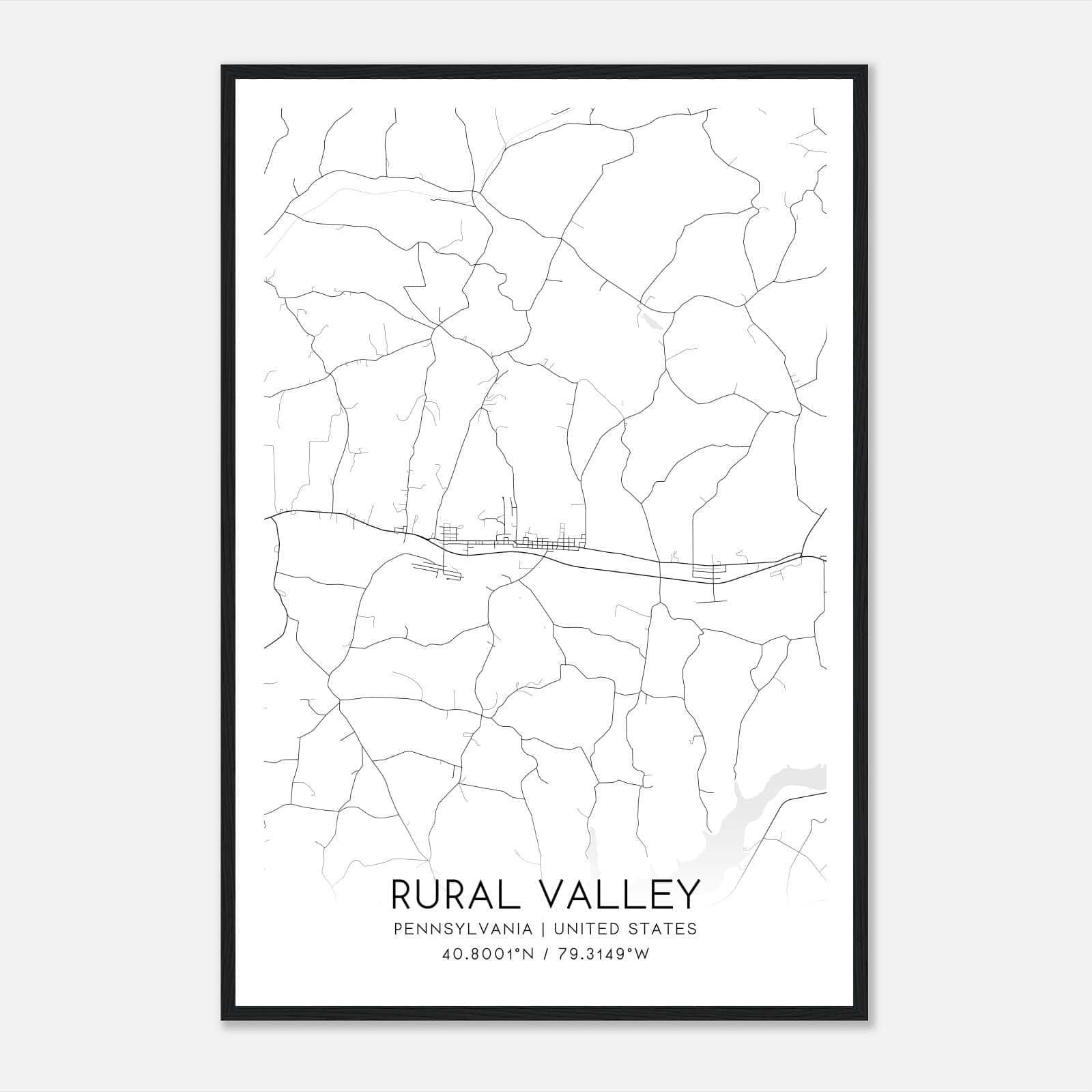 Rural Valley Pennsylvania Map Poster, Modern Home Decor Wall Art Print Rural Valley Pennsylvania Map Poster, Modern Home Decor Wall Art Print