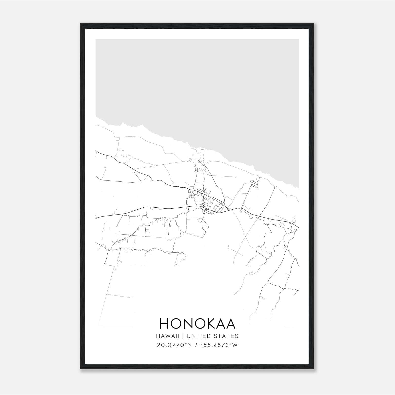 Honokaa Hawaii Map Poster, Modern Home Decor Wall Art Print Honokaa Hawaii Map Poster, Modern Home Decor Wall Art Print