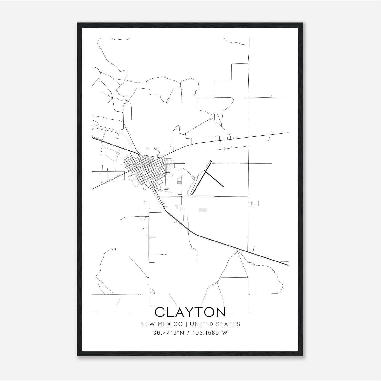 Clayton New Mexico Map Poster, Modern Home Decor Wall Art Print Clayton New Mexico Map Poster, Modern Home Decor Wall Art Print
