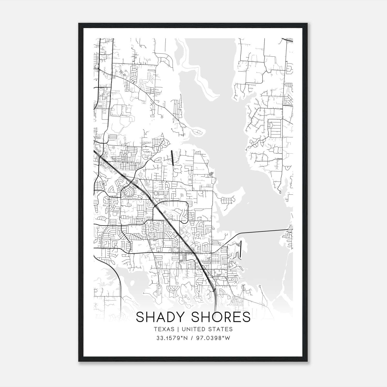 Shady Shores Texas Map Poster, Modern Home Decor Wall Art Print Shady Shores Texas Map Poster, Modern Home Decor Wall Art Print