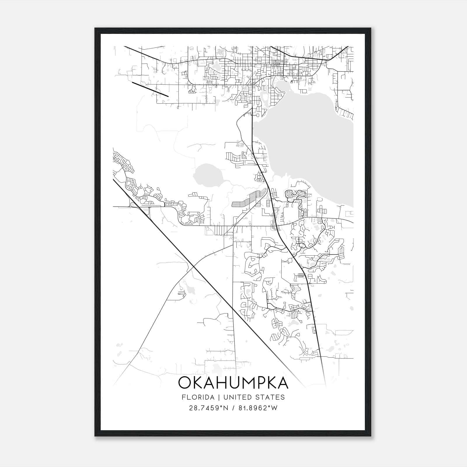 Okahumpka Florida Map Poster, Modern Home Decor Wall Art Print Okahumpka Florida Map Poster, Modern Home Decor Wall Art Print