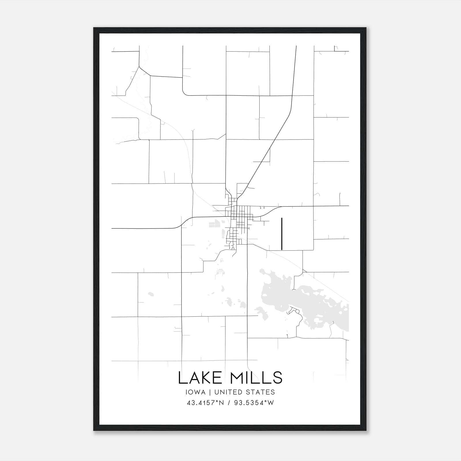 Lake Mills Iowa Map Poster, Modern Home Decor Wall Art Print Lake Mills Iowa Map Poster, Modern Home Decor Wall Art Print