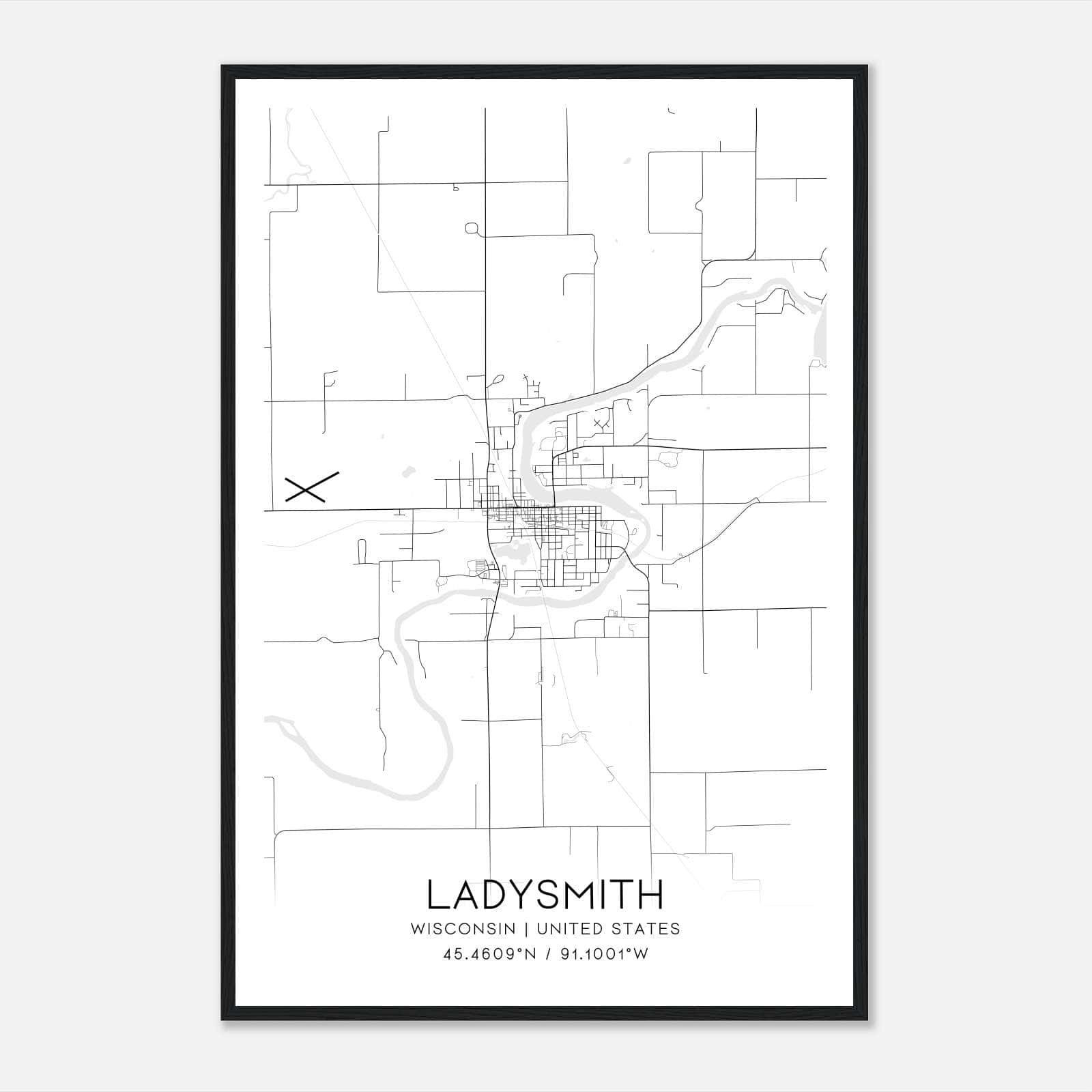 Ladysmith Wisconsin Map Poster, Modern Home Decor Wall Art Print Ladysmith Wisconsin Map Poster, Modern Home Decor Wall Art Print