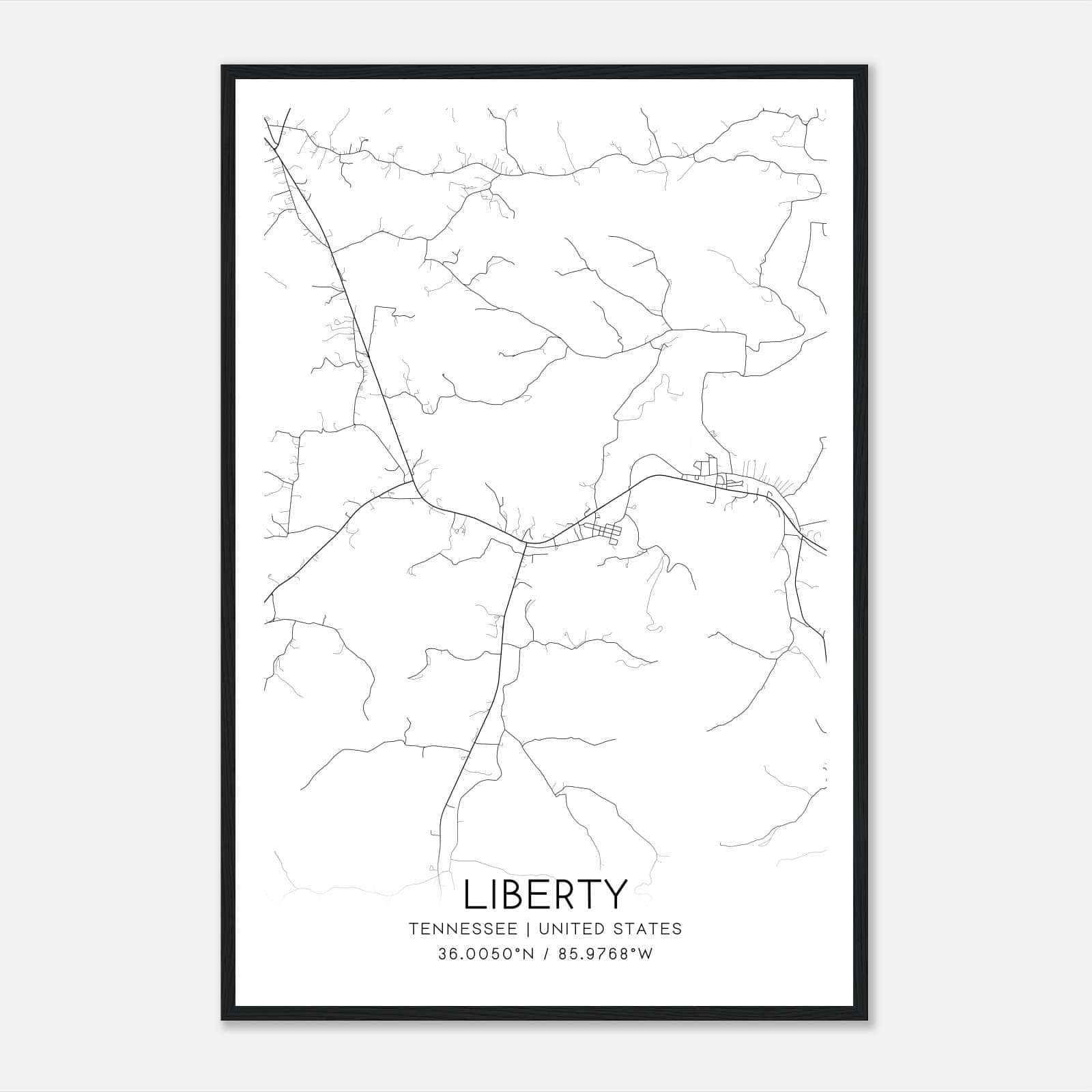 Liberty Tennessee Map Poster, Modern Home Decor Wall Art Print Liberty Tennessee Map Poster, Modern Home Decor Wall Art Print