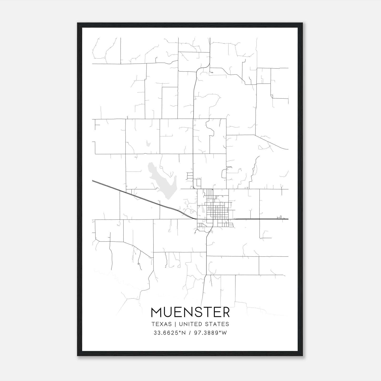 Muenster Texas Map Poster, Modern Home Decor Wall Art Print Muenster Texas Map Poster, Modern Home Decor Wall Art Print