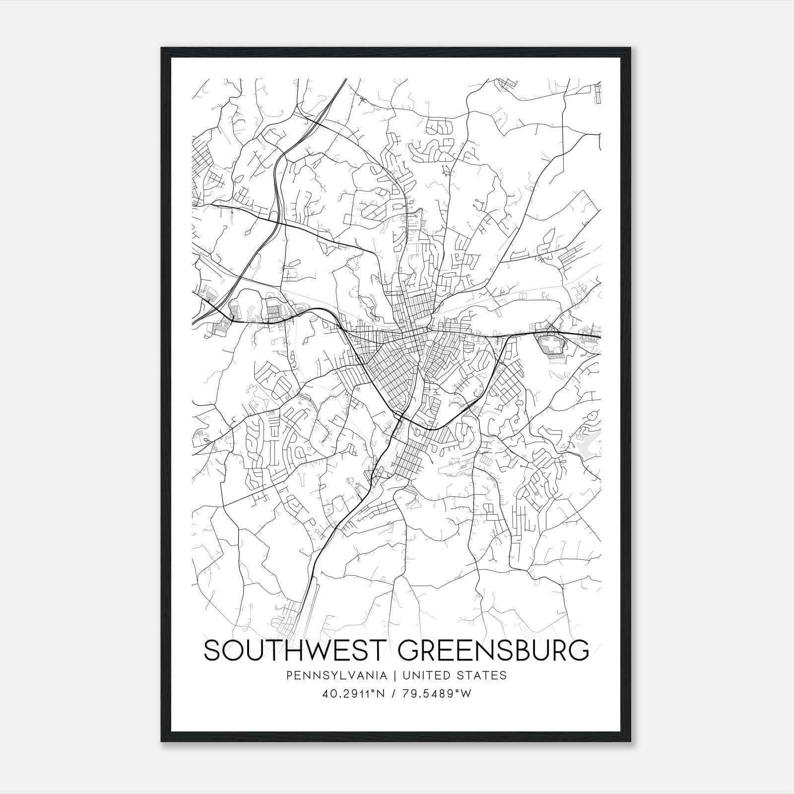 Southwest Greensburg Pennsylvania Map Poster, Modern Home Decor Wall Art Print Southwest Greensburg Pennsylvania Map Poster, Modern Home Decor Wall Art Print