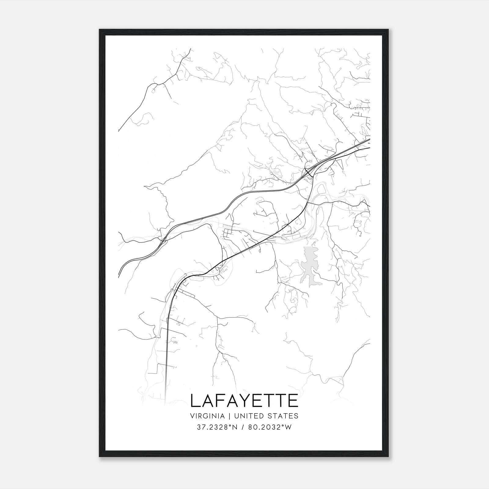 Lafayette Virginia Map Poster, Modern Home Decor Wall Art Print Lafayette Virginia Map Poster, Modern Home Decor Wall Art Print