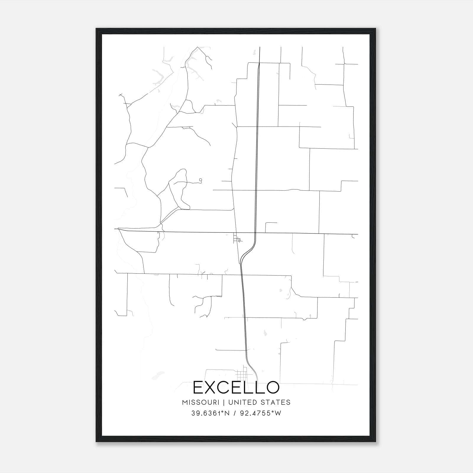 Excello Missouri Map Poster, Modern Home Decor Wall Art Print Excello Missouri Map Poster, Modern Home Decor Wall Art Print