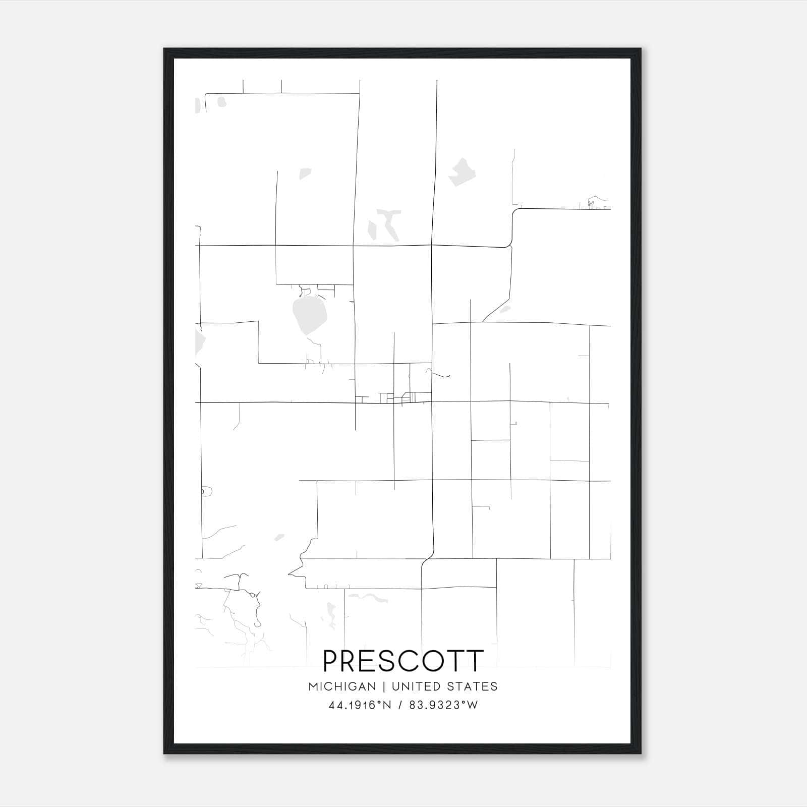Prescott Michigan Map Poster, Modern Home Decor Wall Art Print Prescott Michigan Map Poster, Modern Home Decor Wall Art Print