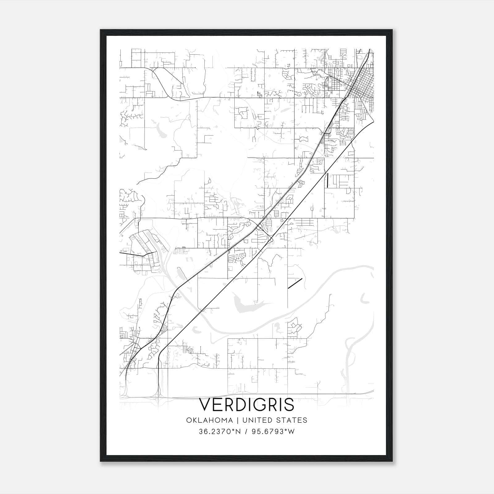 Verdigris Oklahoma Map Poster, Modern Home Decor Wall Art Print Verdigris Oklahoma Map Poster, Modern Home Decor Wall Art Print