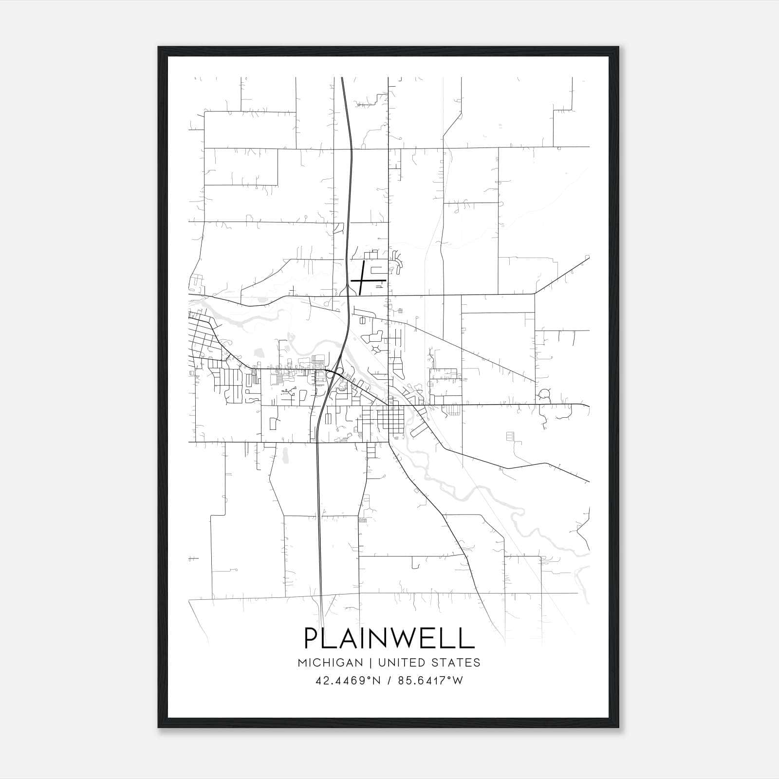 Plainwell Michigan Map Poster, Modern Home Decor Wall Art Print Plainwell Michigan Map Poster, Modern Home Decor Wall Art Print