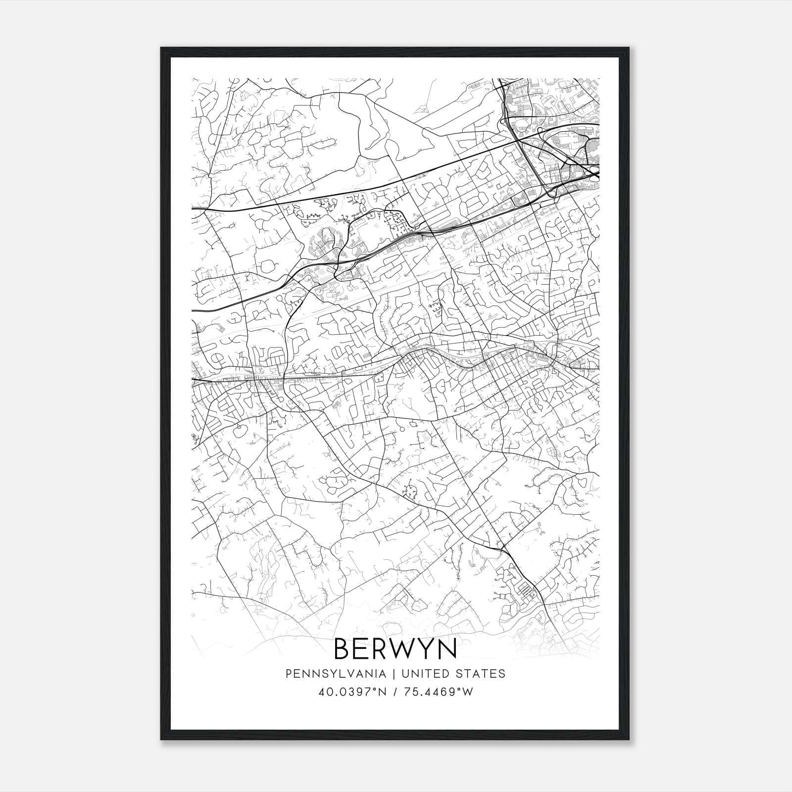 Berwyn Pennsylvania Map Poster, Modern Home Decor Wall Art Print Berwyn Pennsylvania Map Poster, Modern Home Decor Wall Art Print