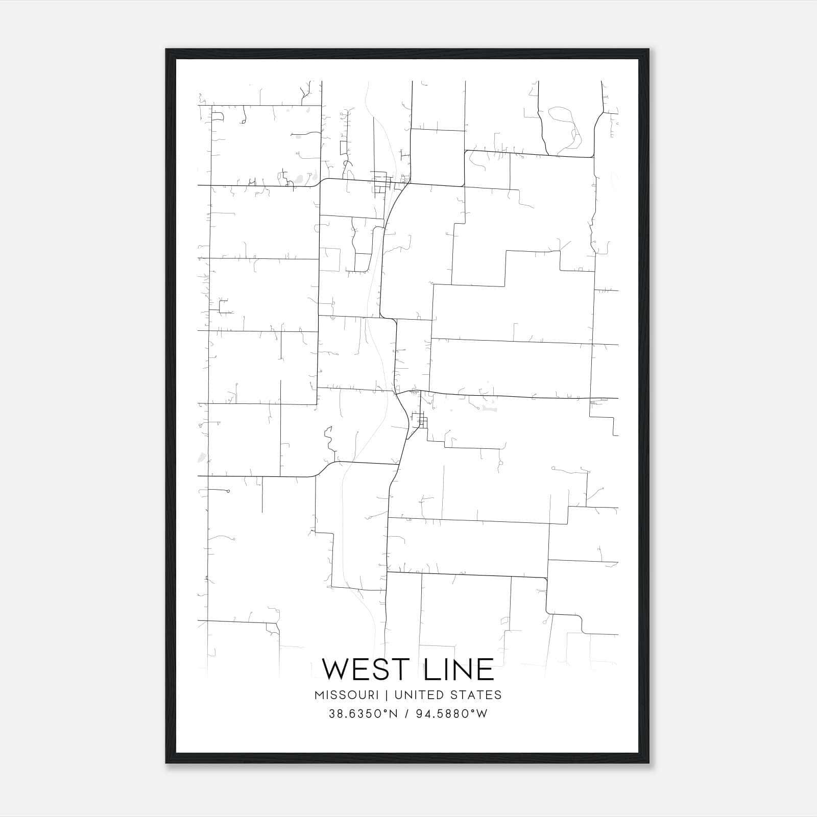 West Line Missouri Map Poster, Modern Home Decor Wall Art Print West Line Missouri Map Poster, Modern Home Decor Wall Art Print