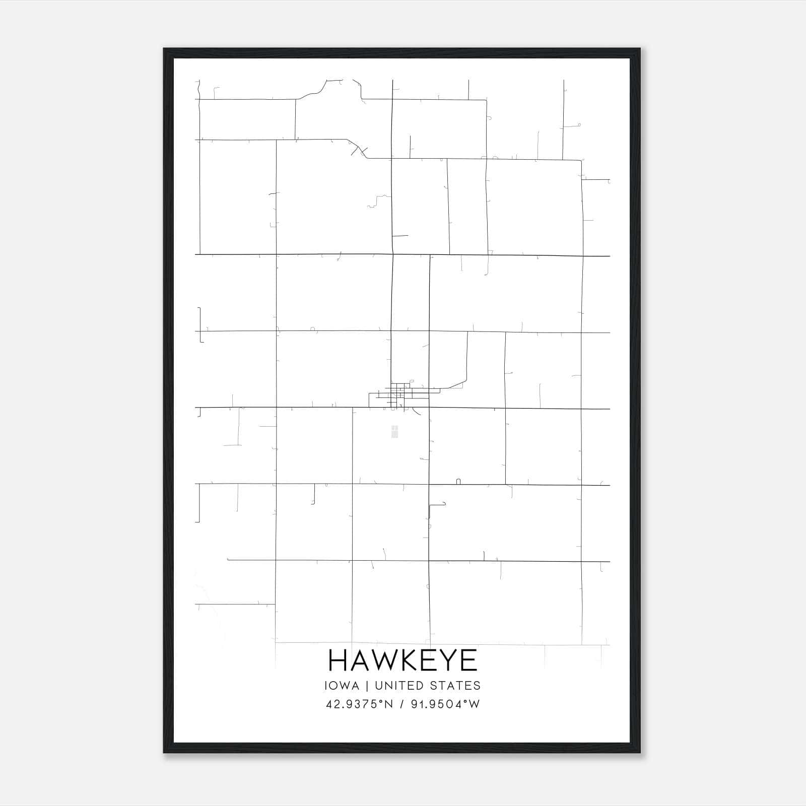 Hawkeye Iowa Map Poster, Modern Home Decor Wall Art Print Hawkeye Iowa Map Poster, Modern Home Decor Wall Art Print