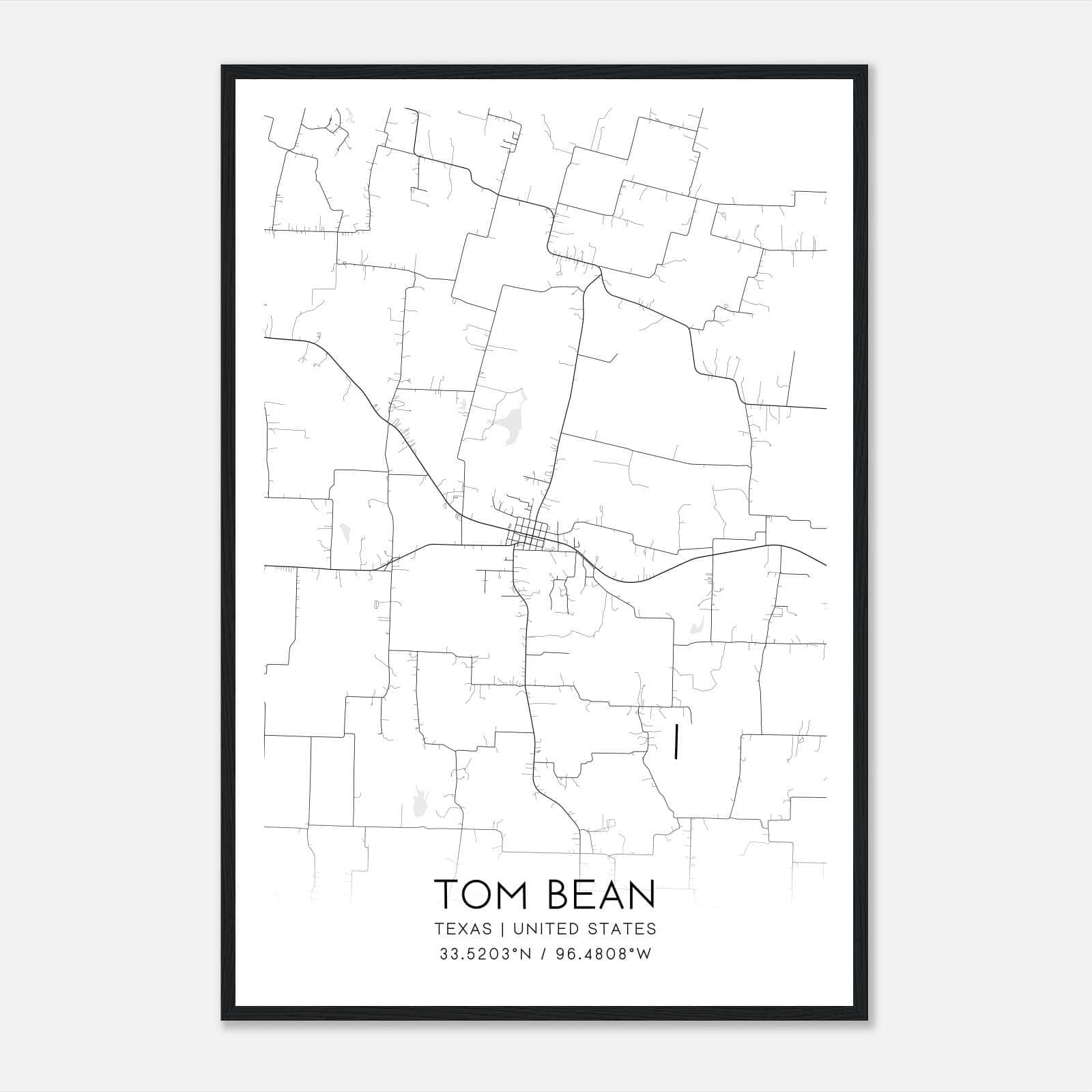 Tom Bean Texas Map Poster, Modern Home Decor Wall Art Print Tom Bean Texas Map Poster, Modern Home Decor Wall Art Print