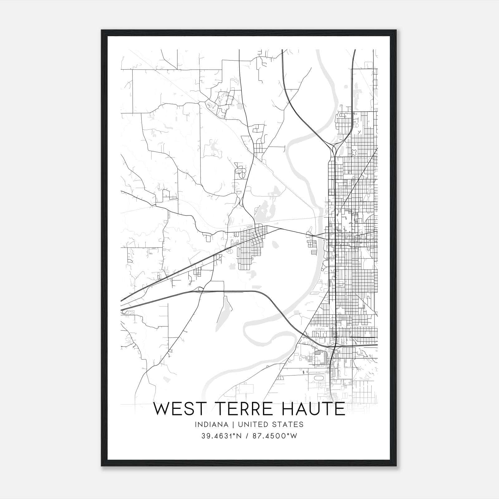 West Terre Haute Indiana Map Poster, Modern Home Decor Wall Art Print West Terre Haute Indiana Map Poster, Modern Home Decor Wall Art Print