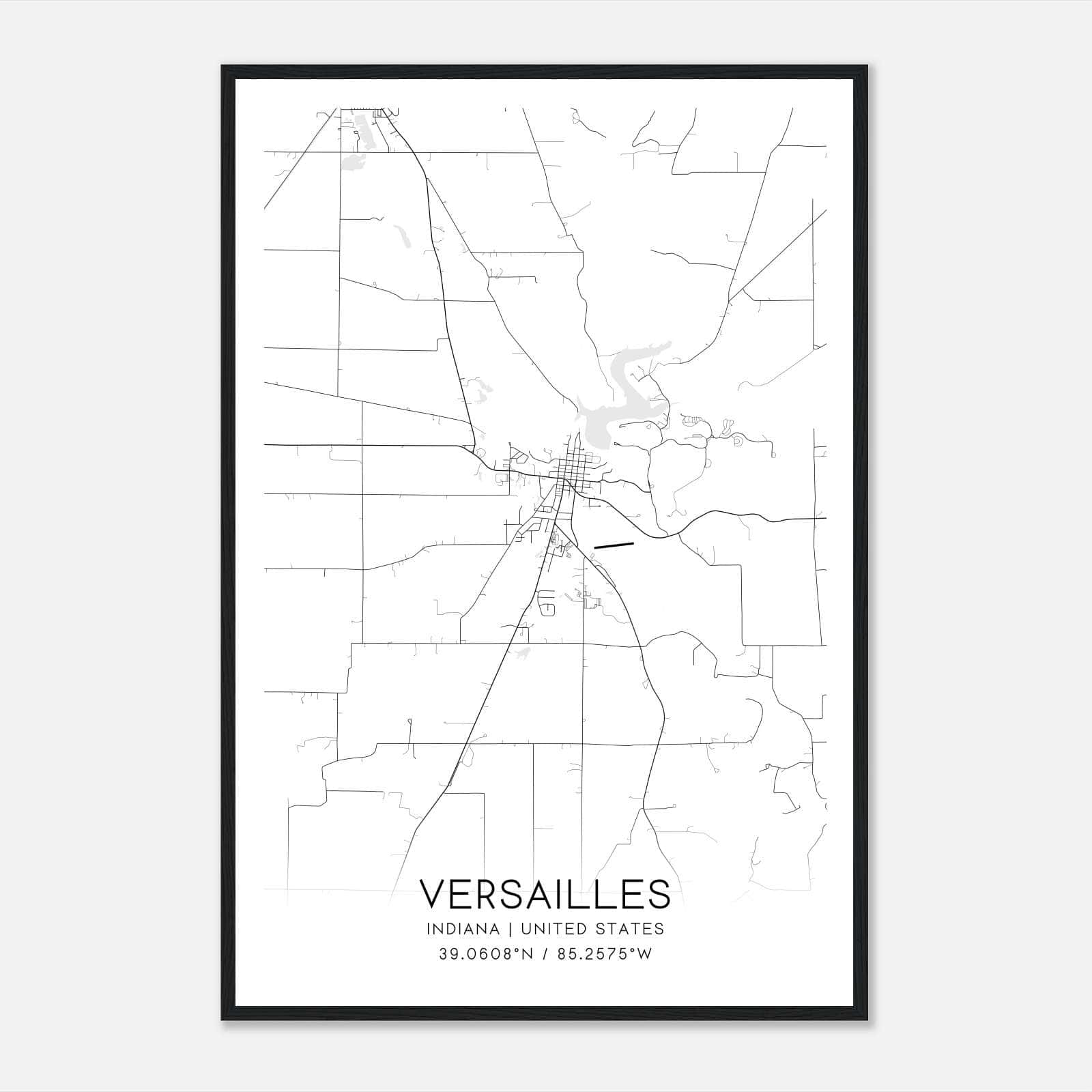 Versailles Indiana Map Poster, Modern Home Decor Wall Art Print Versailles Indiana Map Poster, Modern Home Decor Wall Art Print
