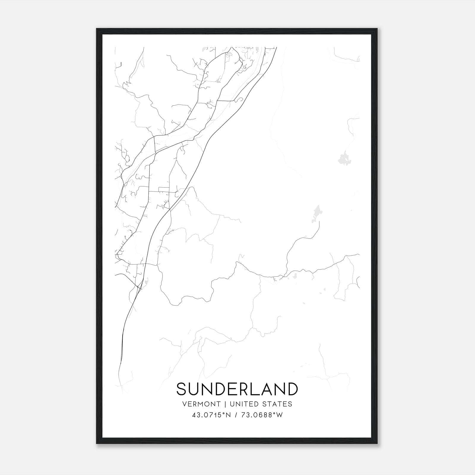 Sunderland Vermont Map Poster, Modern Home Decor Wall Art Print Sunderland Vermont Map Poster, Modern Home Decor Wall Art Print