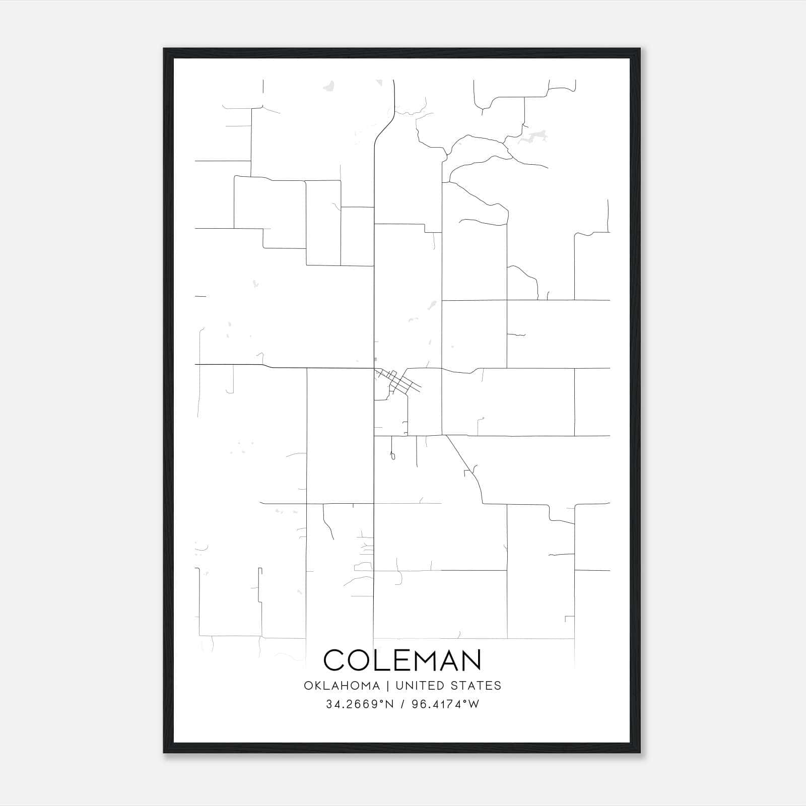 Coleman Oklahoma Map Poster, Modern Home Decor Wall Art Print Coleman Oklahoma Map Poster, Modern Home Decor Wall Art Print