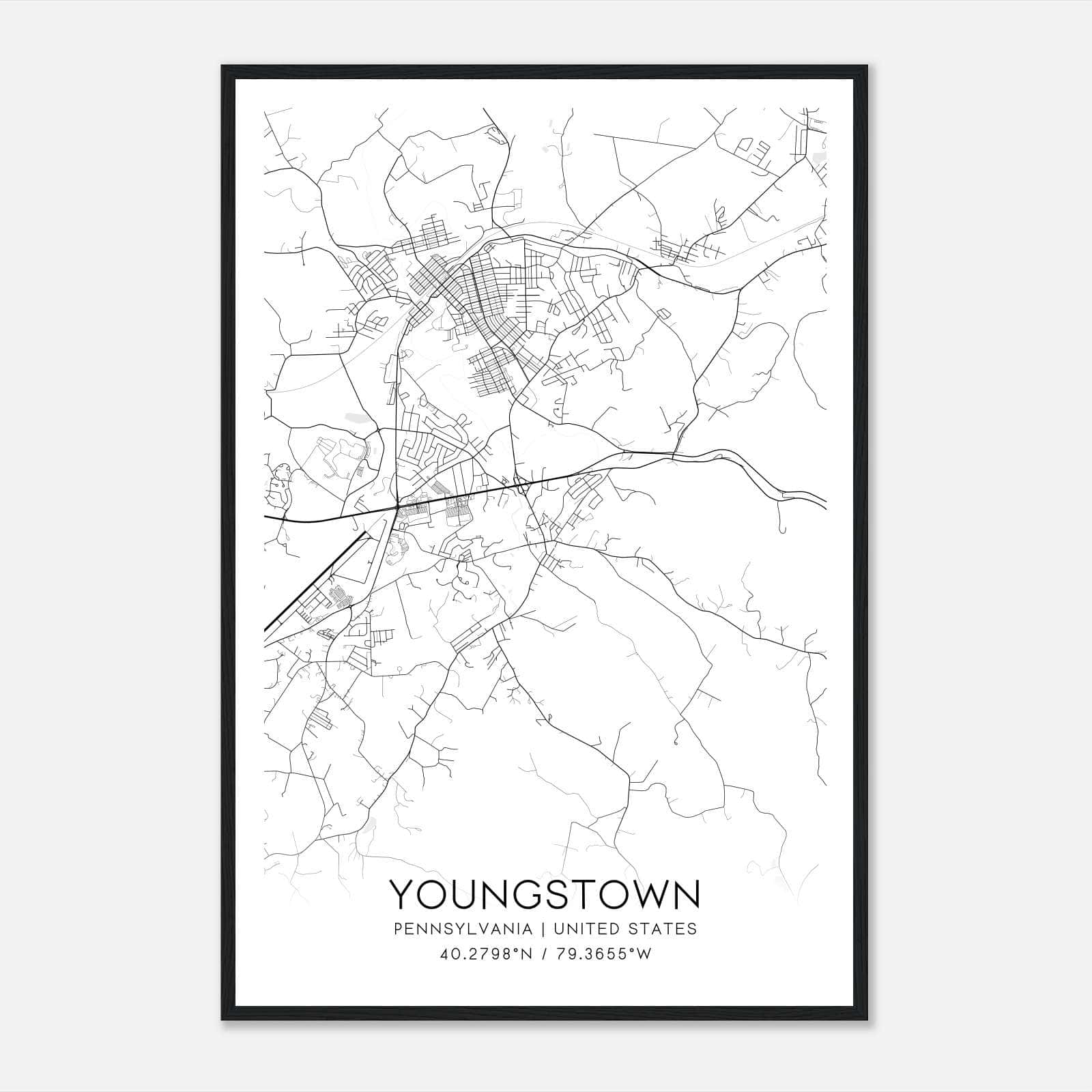 Youngstown Pennsylvania Map Poster, Modern Home Decor Wall Art Print