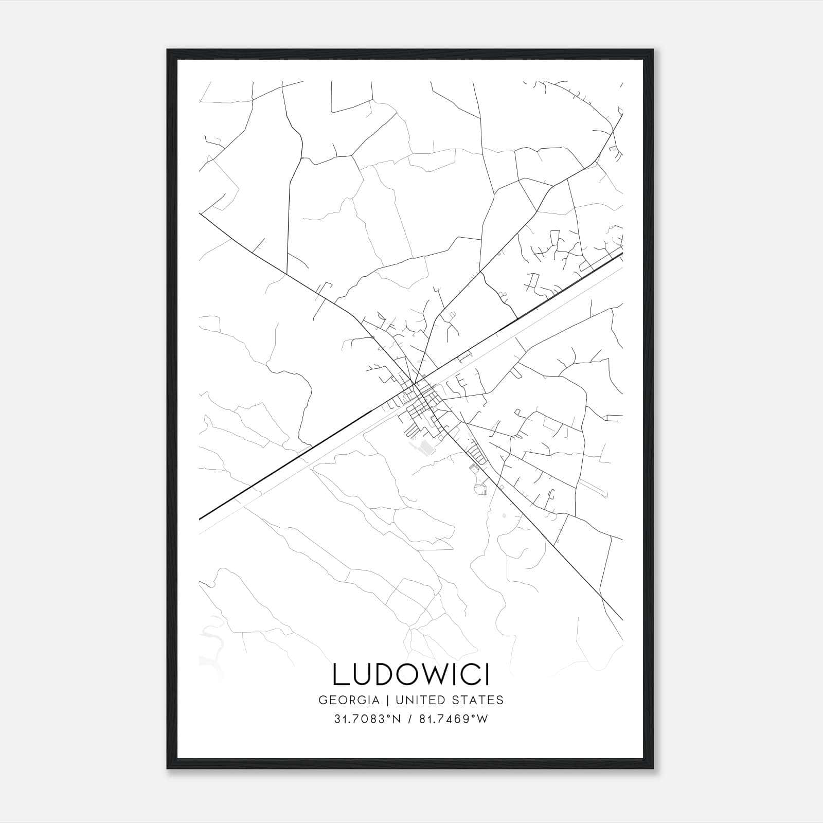 Ludowici Georgia Map Poster, Modern Home Decor Wall Art Print Ludowici Georgia Map Poster, Modern Home Decor Wall Art Print