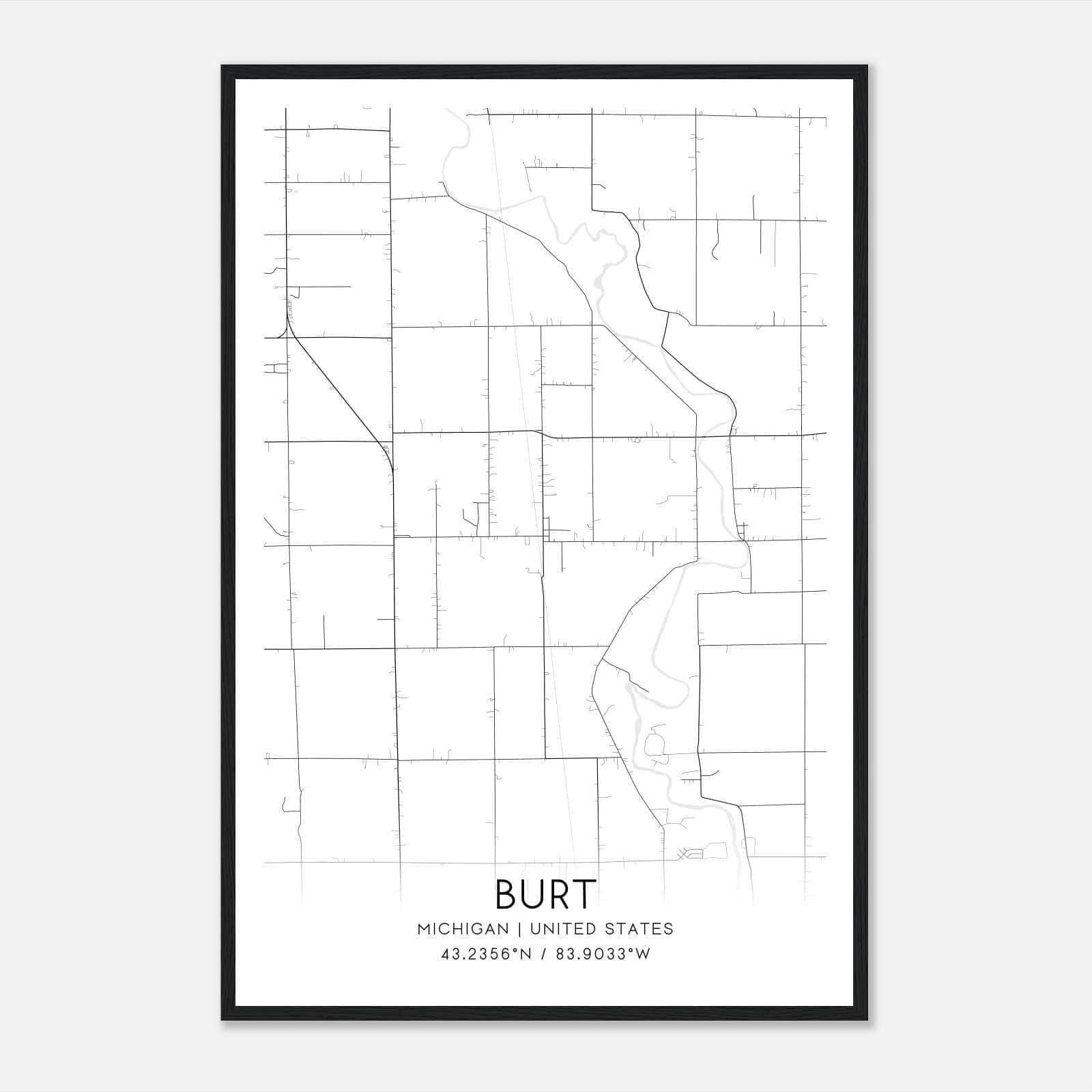 Burt Michigan Map Poster, Modern Home Decor Wall Art Print Burt Michigan Map Poster, Modern Home Decor Wall Art Print
