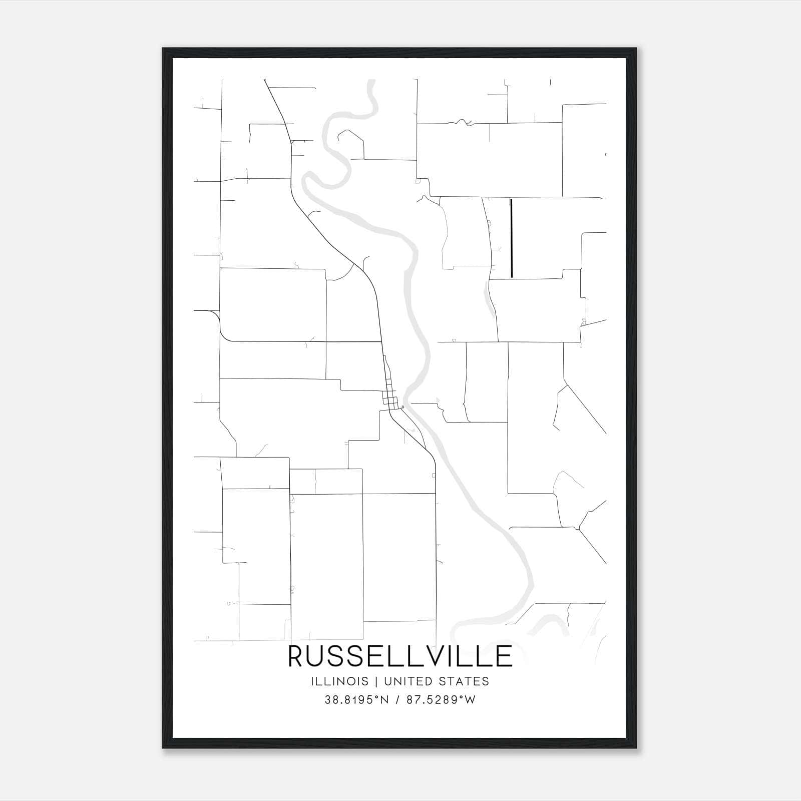 Russellville Illinois Map Poster, Modern Home Decor Wall Art Print Russellville Illinois Map Poster, Modern Home Decor Wall Art Print