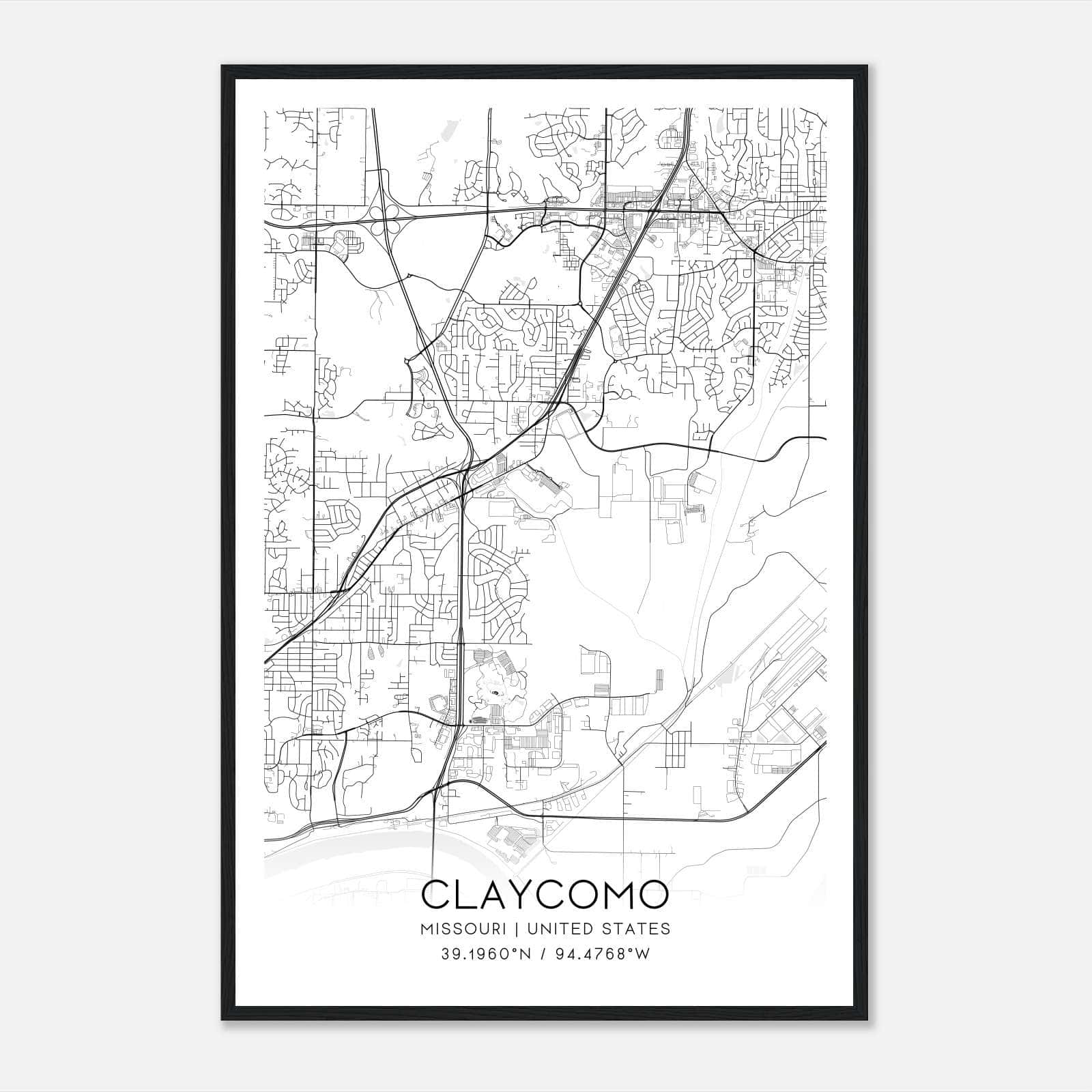 Claycomo Missouri Map Poster, Modern Home Decor Wall Art Print Claycomo Missouri Map Poster, Modern Home Decor Wall Art Print