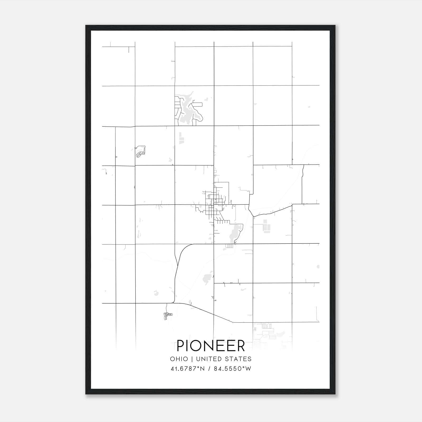 Pioneer Ohio Map Poster, Modern Home Decor Wall Art Print Pioneer Ohio Map Poster, Modern Home Decor Wall Art Print