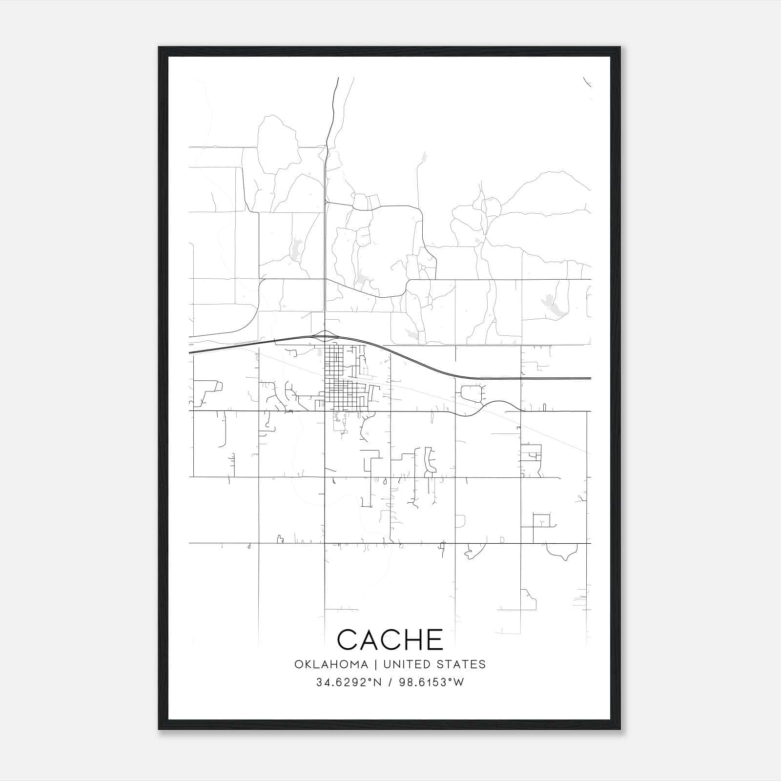 Cache Oklahoma Map Poster, Modern Home Decor Wall Art Print Cache Oklahoma Map Poster, Modern Home Decor Wall Art Print