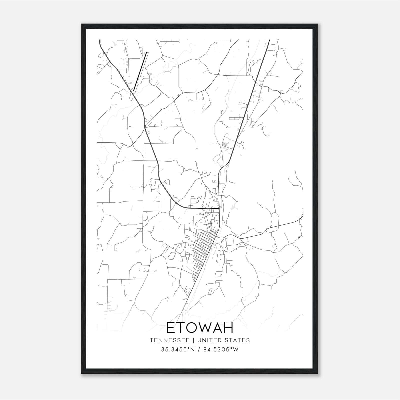 Etowah Tennessee Map Poster, Modern Home Decor Wall Art Print Etowah Tennessee Map Poster, Modern Home Decor Wall Art Print
