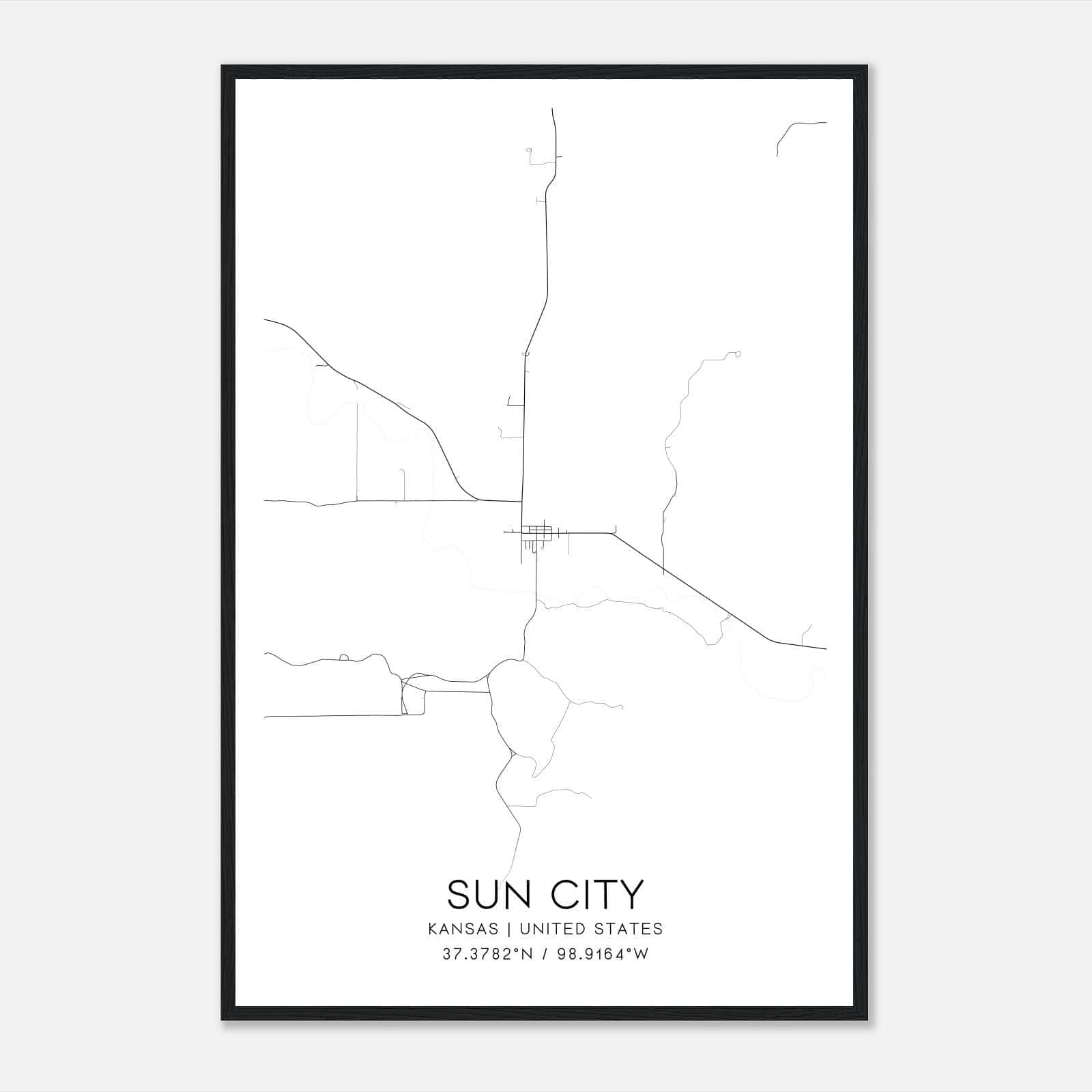 Sun City Kansas Map Poster, Modern Home Decor Wall Art Print Sun City Kansas Map Poster, Modern Home Decor Wall Art Print