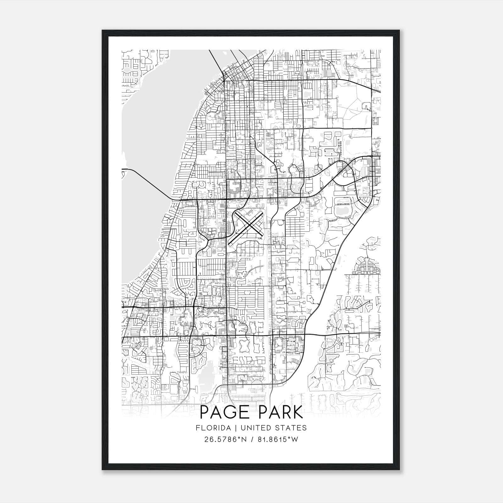 Page Park Florida Map Poster, Modern Home Decor Wall Art Print Page Park Florida Map Poster, Modern Home Decor Wall Art Print
