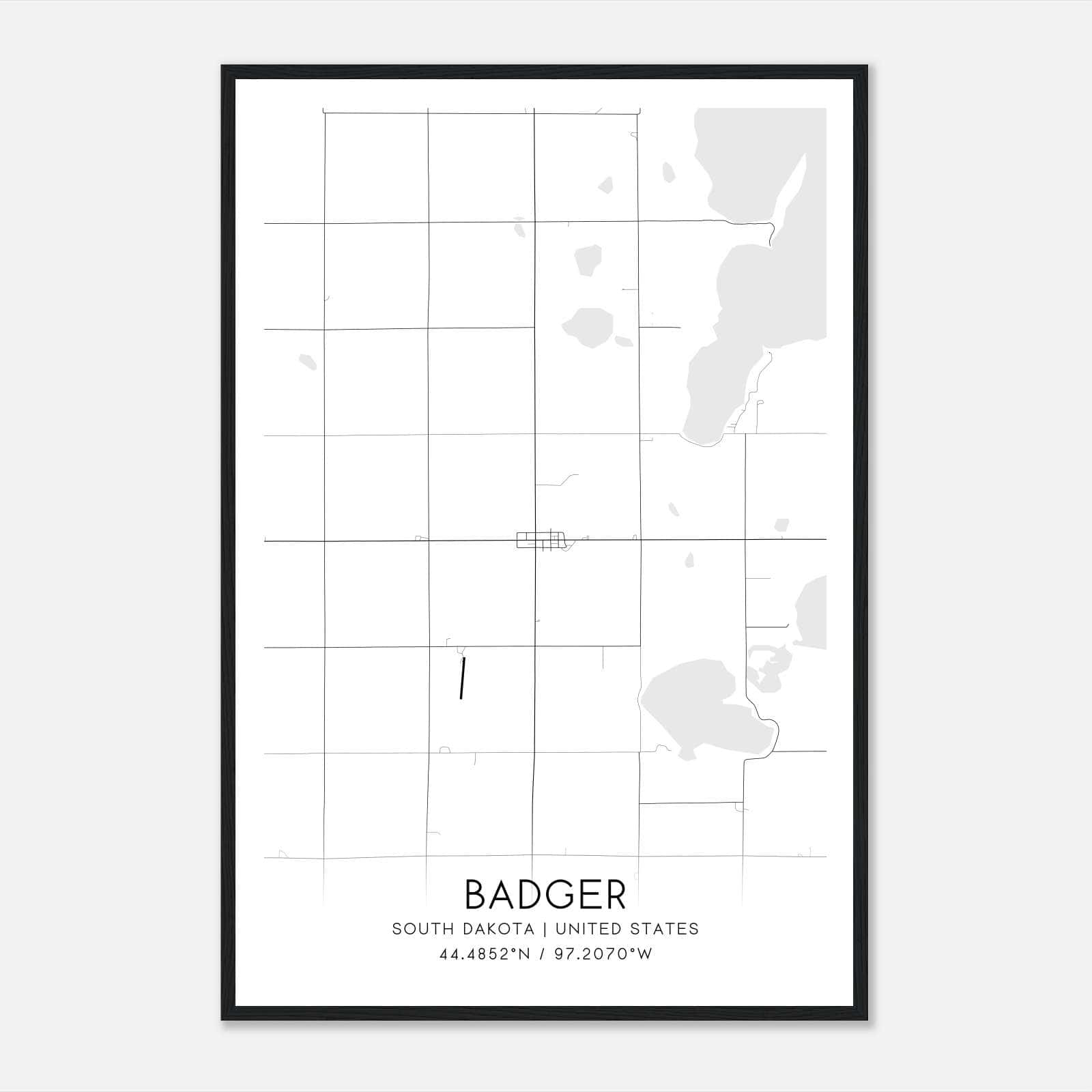 Badger South Dakota Map Poster, Modern Home Decor Wall Art Print Badger South Dakota Map Poster, Modern Home Decor Wall Art Print