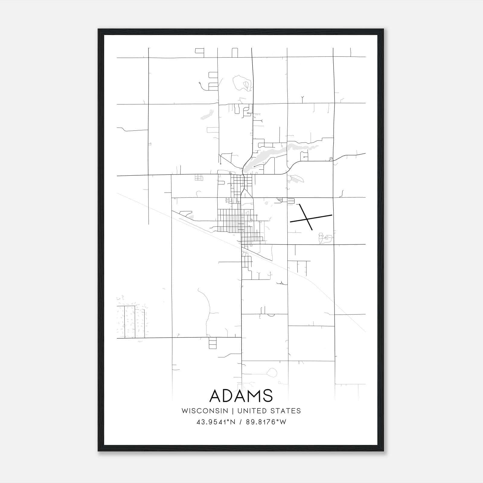 Adams Wisconsin Map Poster, Modern Home Decor Wall Art Print