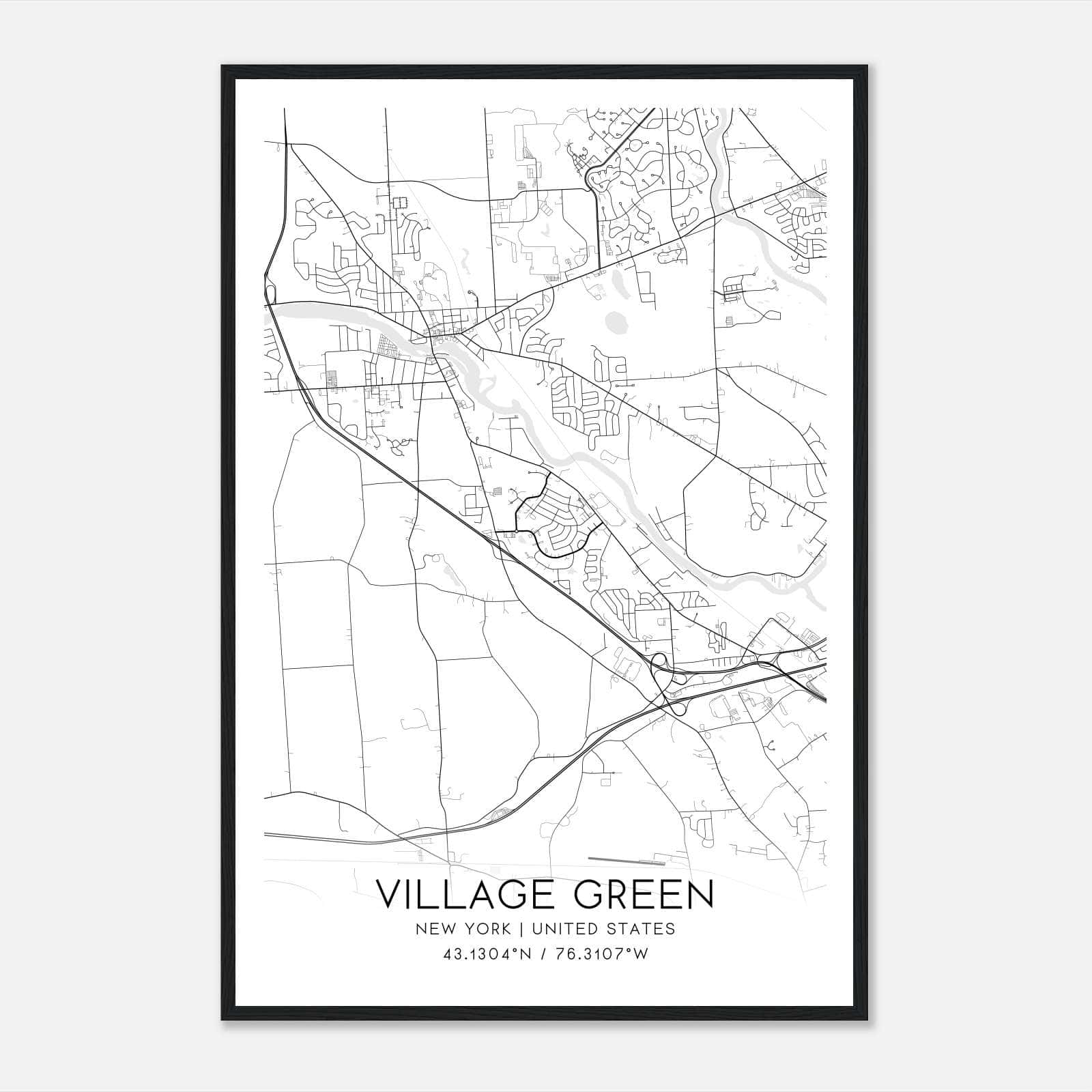 Village Green New York Map Poster, Modern Home Decor Wall Art Print Village Green New York Map Poster, Modern Home Decor Wall Art Print