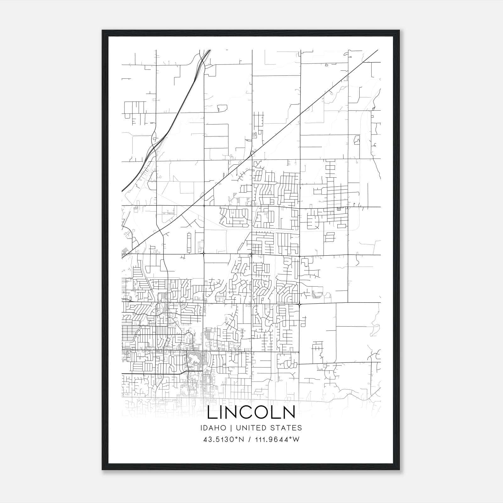 Lincoln Idaho Map Poster, Modern Home Decor Wall Art Print Lincoln Idaho Map Poster, Modern Home Decor Wall Art Print