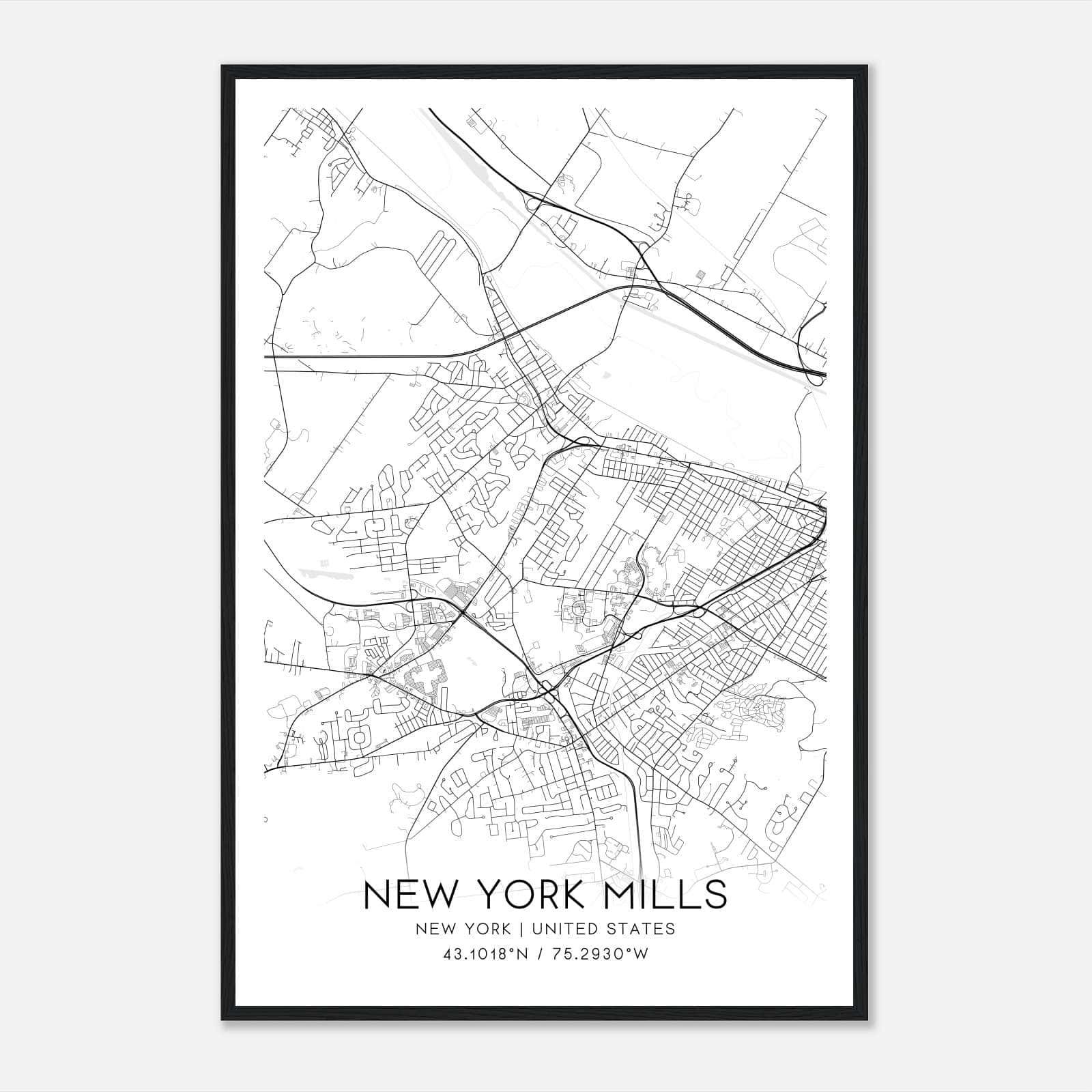 New York Mills New York Map Poster, Modern Home Decor Wall Art Print New York Mills New York Map Poster, Modern Home Decor Wall Art Print