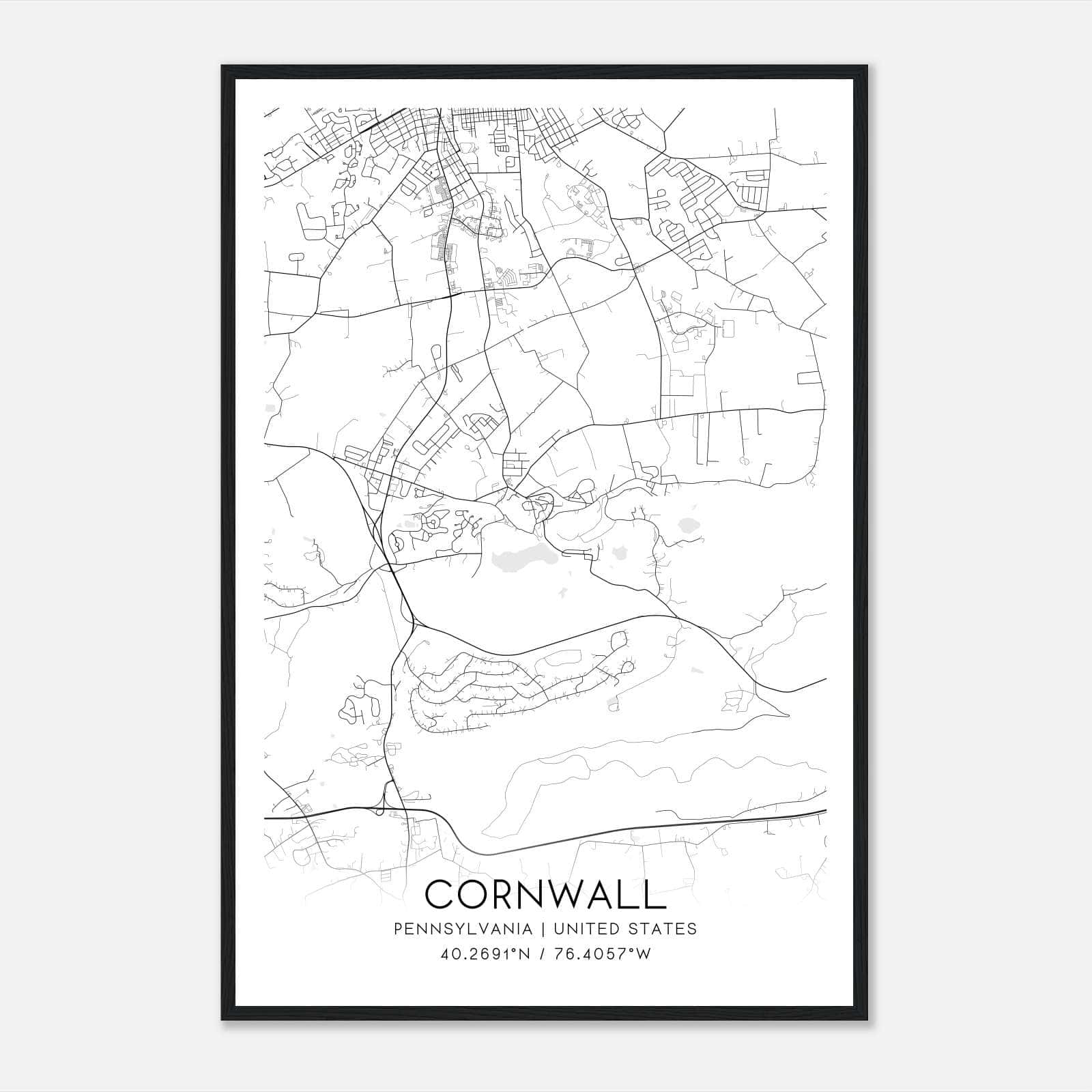 Cornwall Pennsylvania Map Poster, Modern Home Decor Wall Art Print Cornwall Pennsylvania Map Poster, Modern Home Decor Wall Art Print