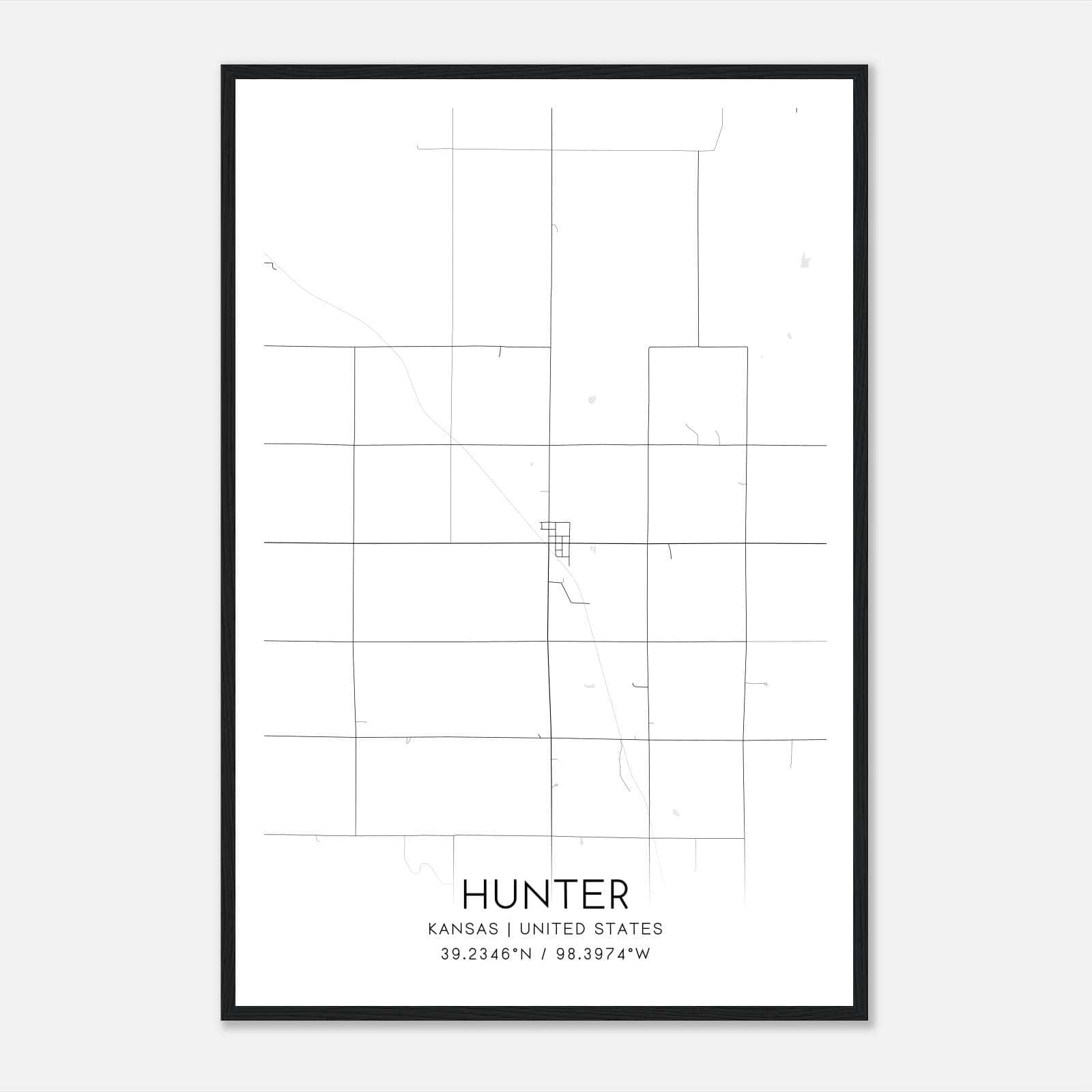 Hunter Kansas Map Poster, Modern Home Decor Wall Art Print Hunter Kansas Map Poster, Modern Home Decor Wall Art Print