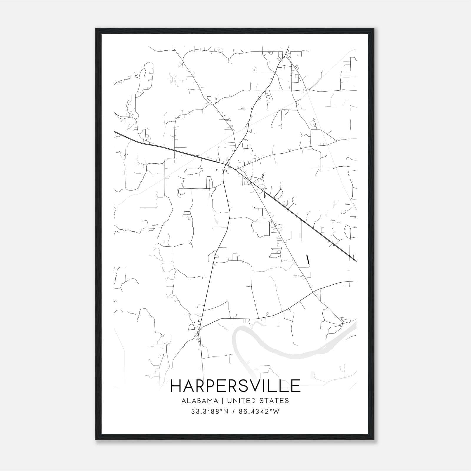 Harpersville Alabama Map Poster, Modern Home Decor Wall Art Print Harpersville Alabama Map Poster, Modern Home Decor Wall Art Print