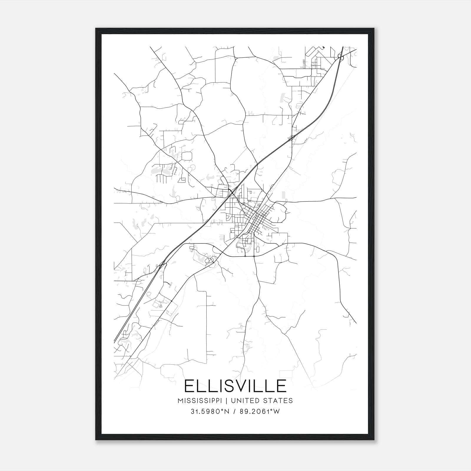 Ellisville Mississippi Map Poster, Modern Home Decor Wall Art Print Ellisville Mississippi Map Poster, Modern Home Decor Wall Art Print