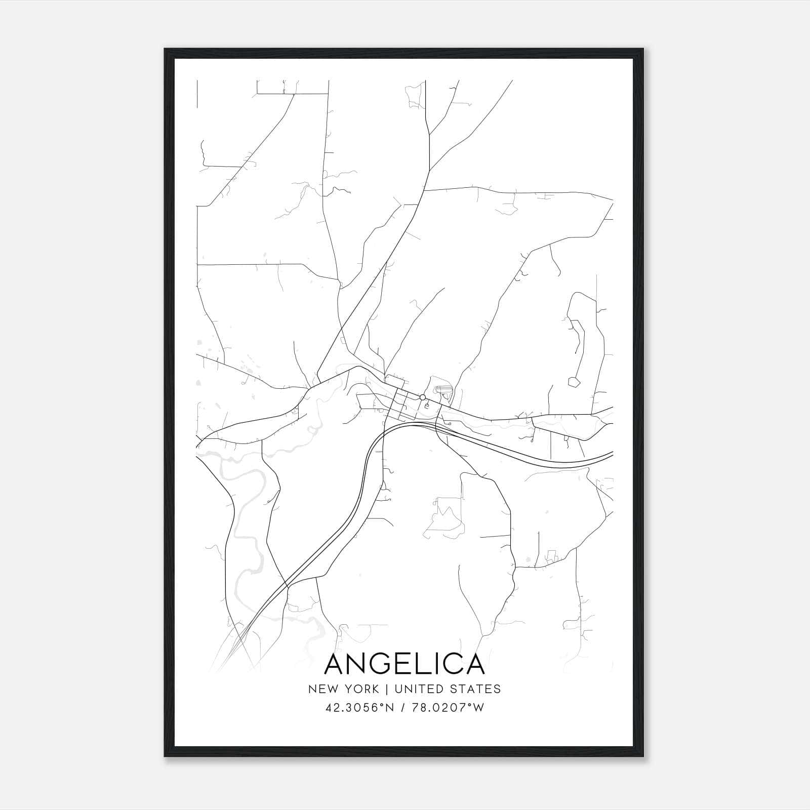 Angelica New York Map Poster, Modern Home Decor Wall Art Print Angelica New York Map Poster, Modern Home Decor Wall Art Print