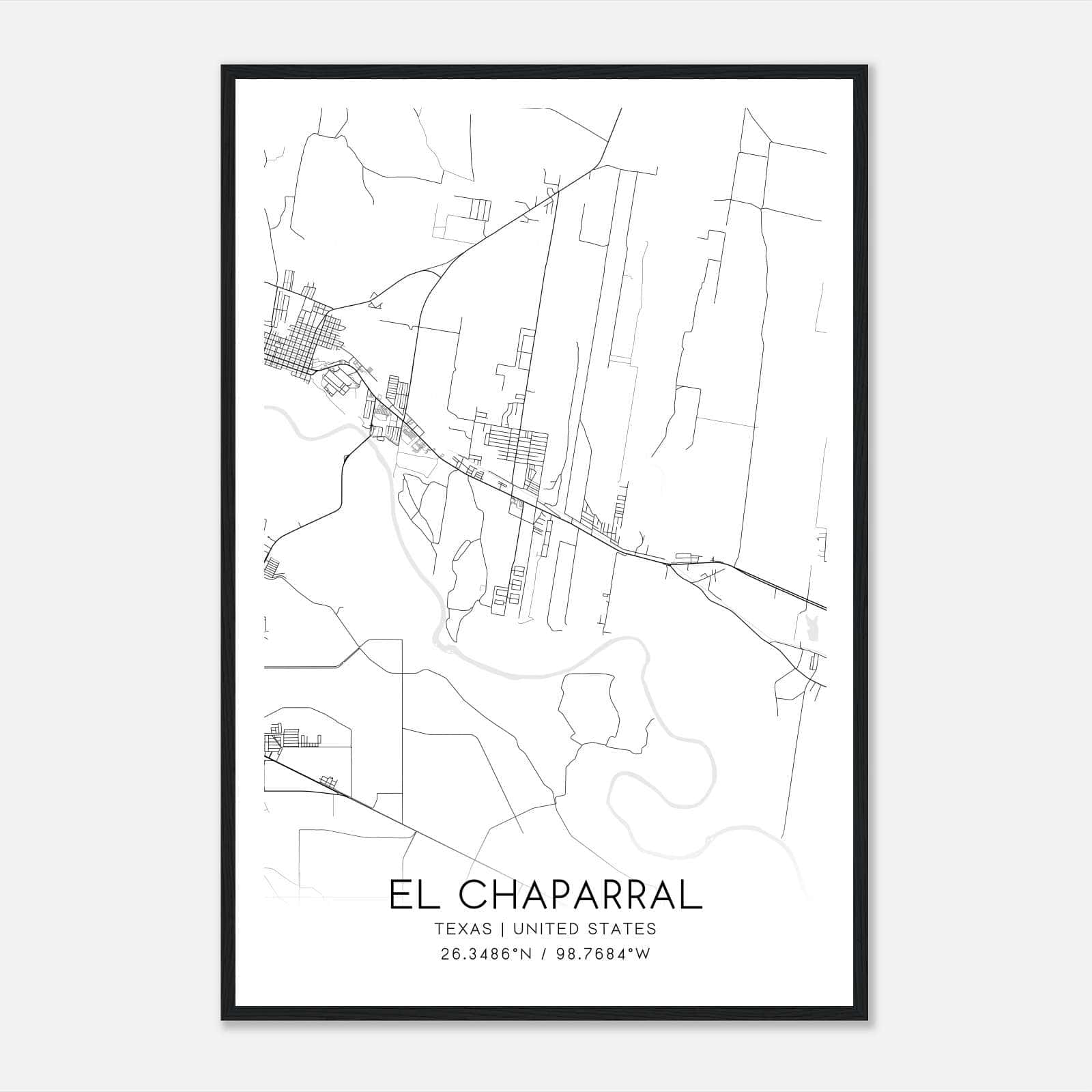 El Chaparral Texas Map Poster, Modern Home Decor Wall Art Print El Chaparral Texas Map Poster, Modern Home Decor Wall Art Print