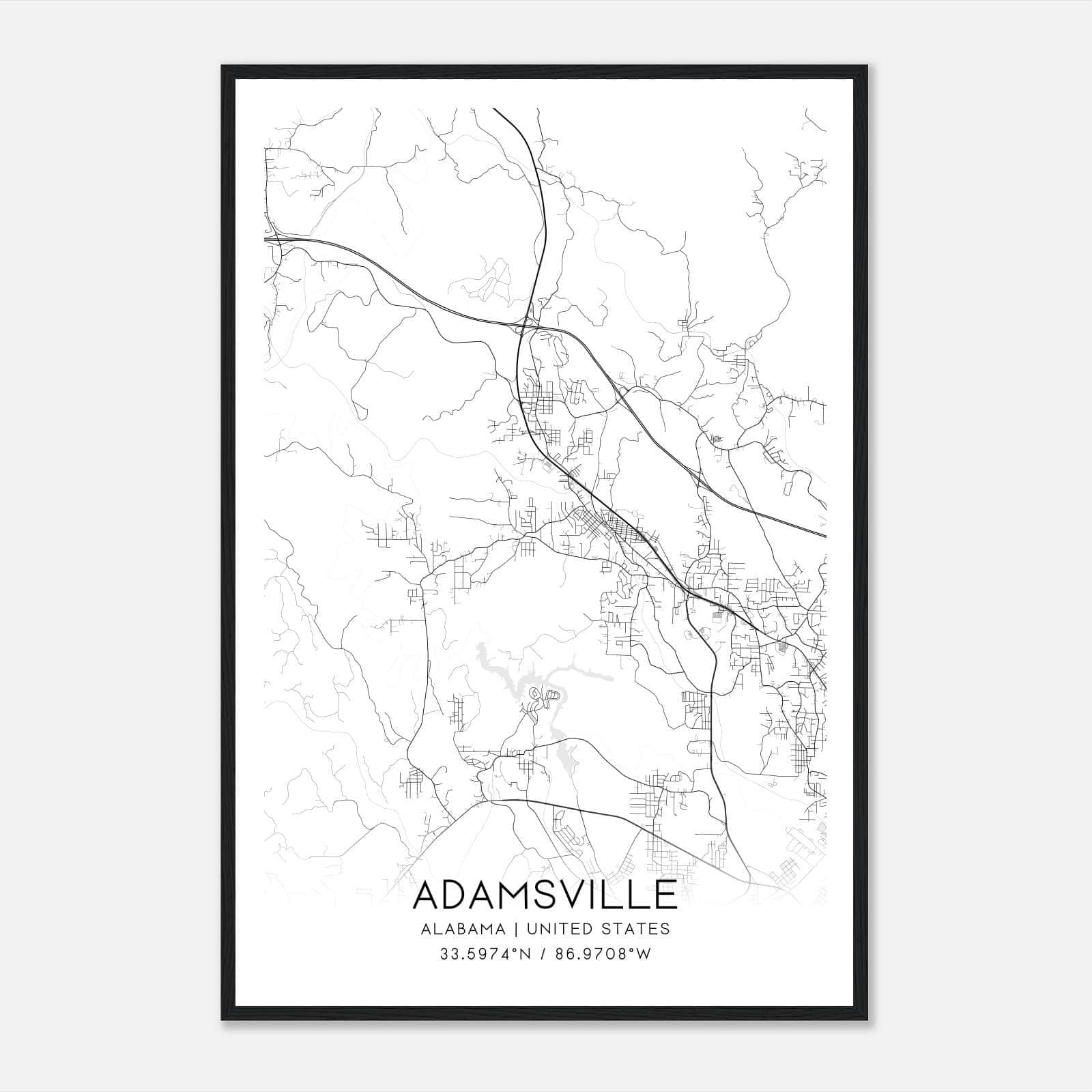 Adamsville Alabama Map Poster, Modern Home Decor Wall Art Print