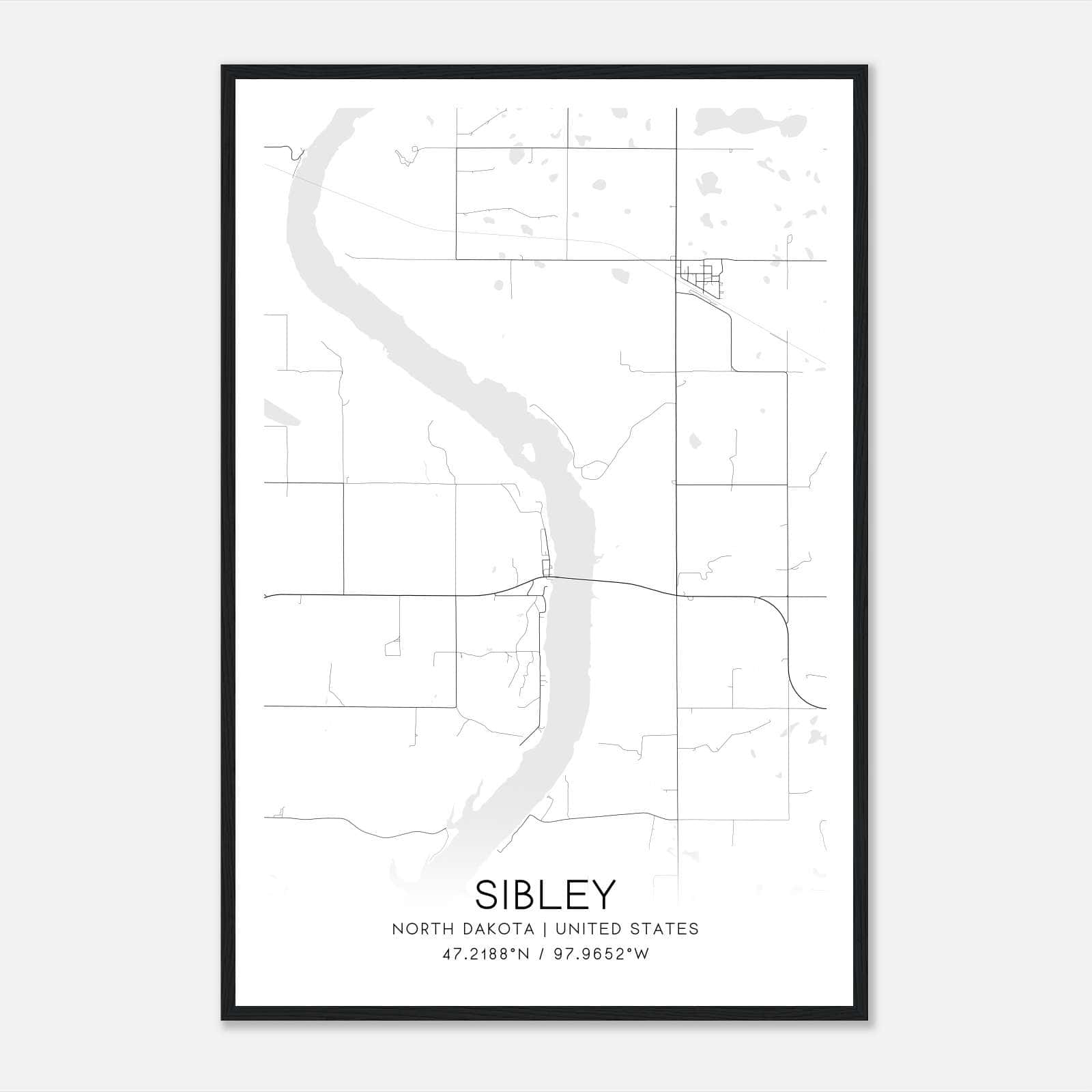 Sibley North Dakota Map Poster, Modern Home Decor Wall Art Print Sibley North Dakota Map Poster, Modern Home Decor Wall Art Print