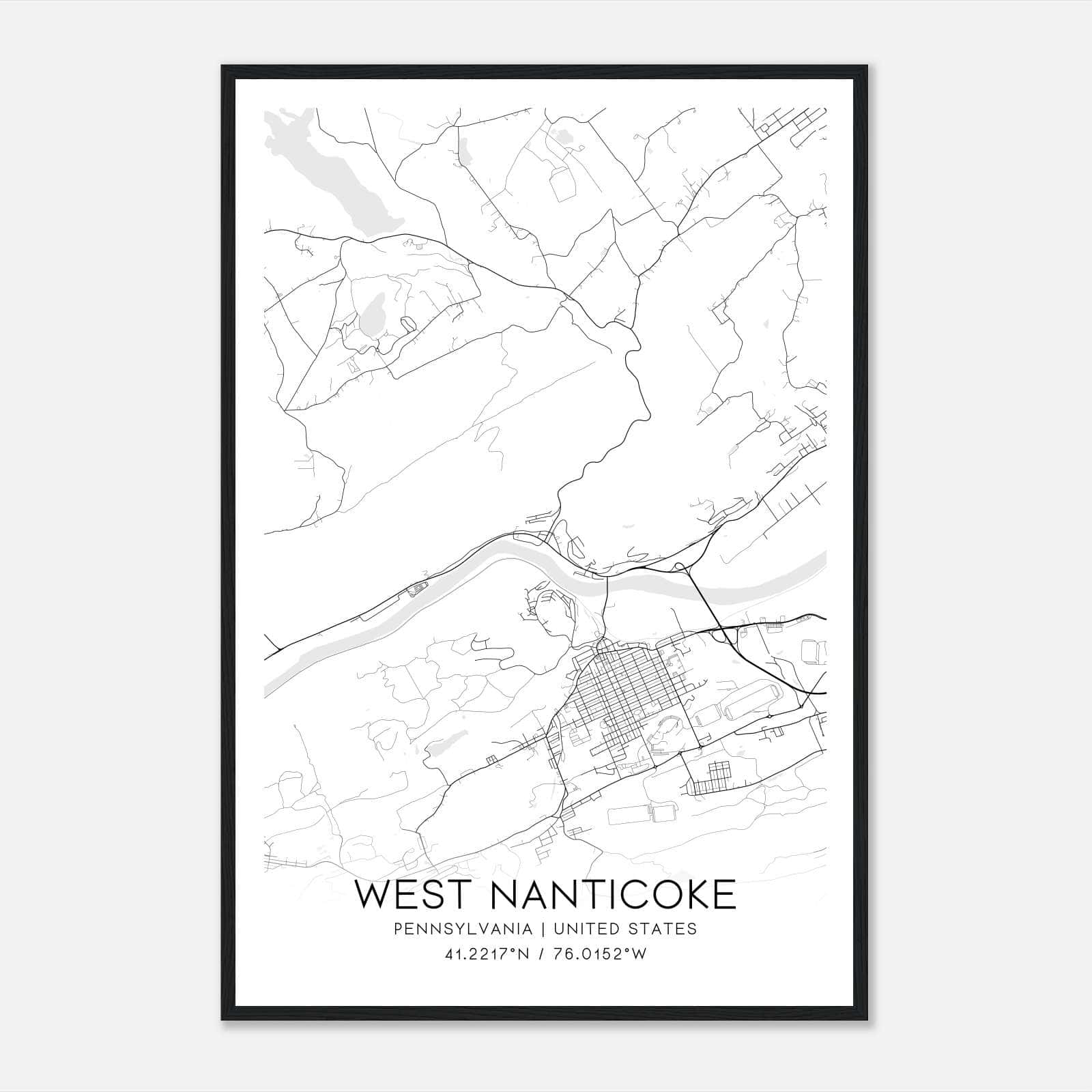 West Nanticoke Pennsylvania Map Poster, Modern Home Decor Wall Art Print West Nanticoke Pennsylvania Map Poster, Modern Home Decor Wall Art Print