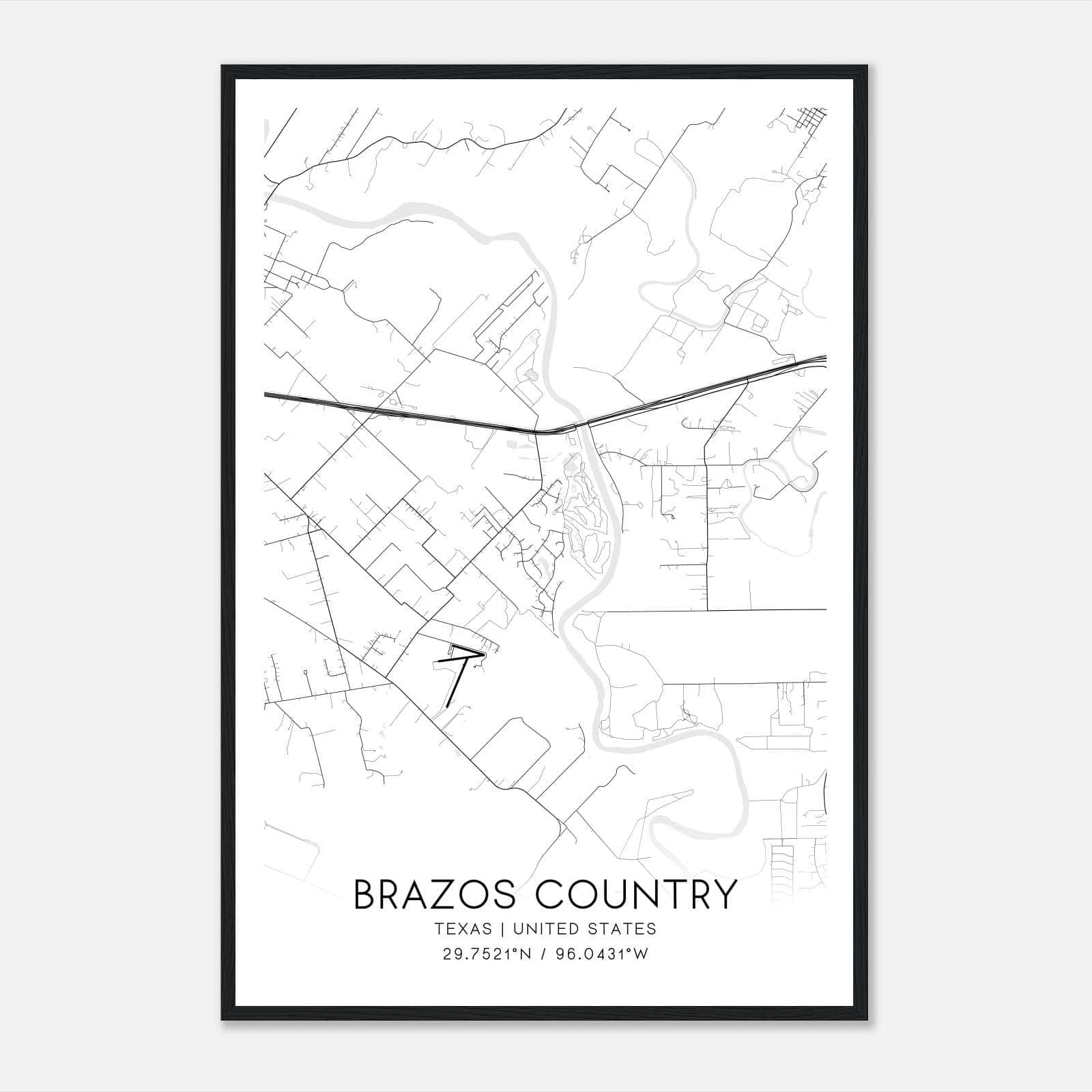 Brazos Country Texas Map Poster, Modern Home Decor Wall Art Print Brazos Country Texas Map Poster, Modern Home Decor Wall Art Print
