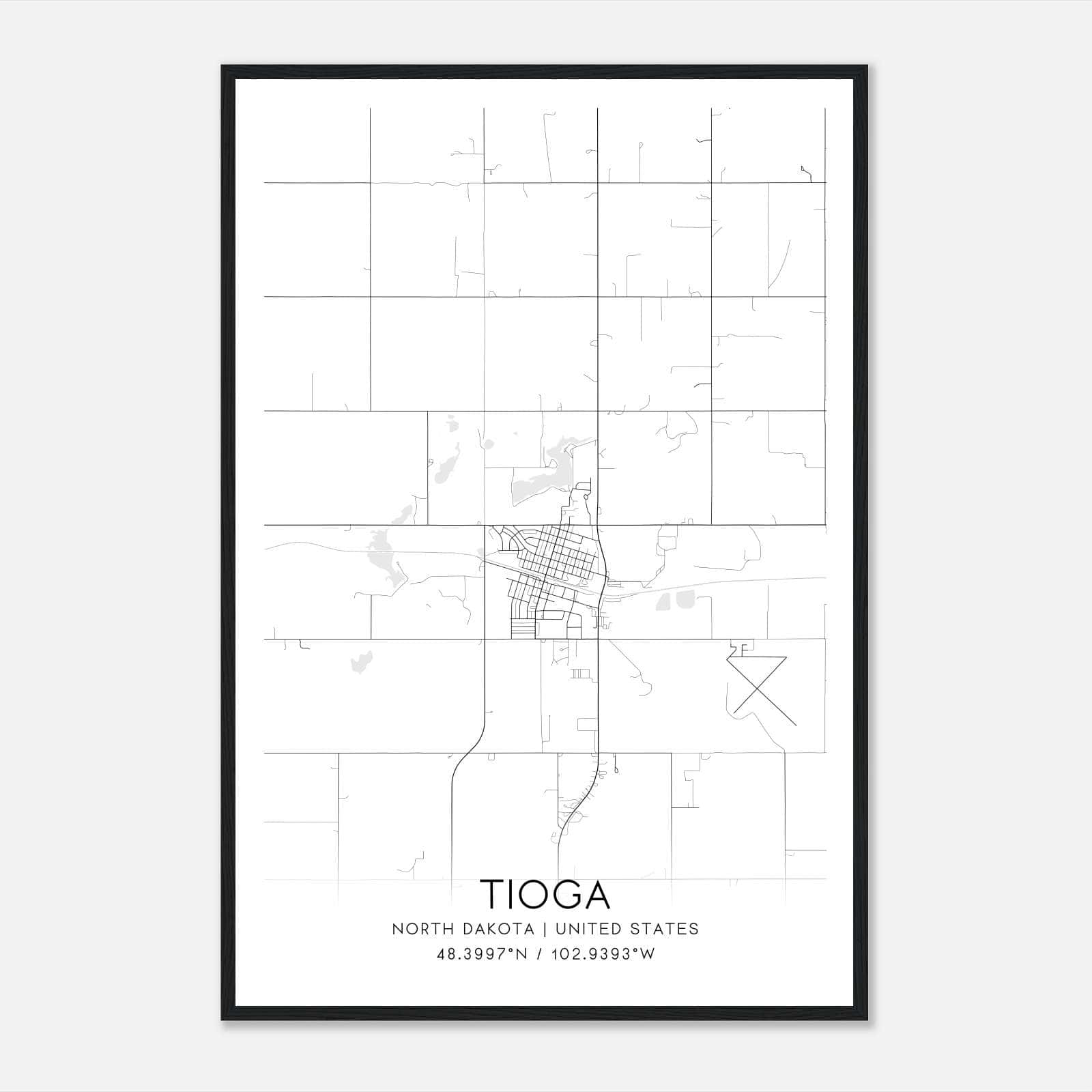 Tioga North Dakota Map Poster, Modern Home Decor Wall Art Print Tioga North Dakota Map Poster, Modern Home Decor Wall Art Print